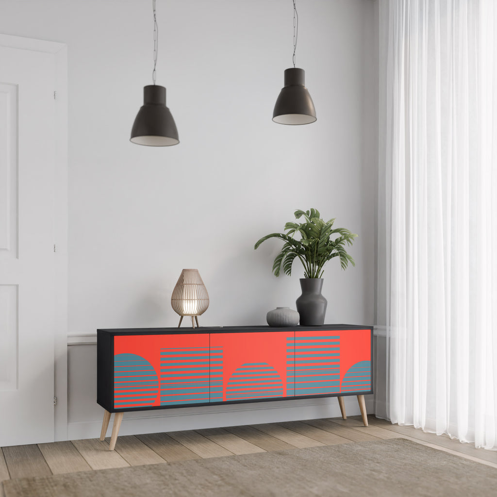 RISING GEOMETRY STARS 3-Door TV Stand in Black Finish