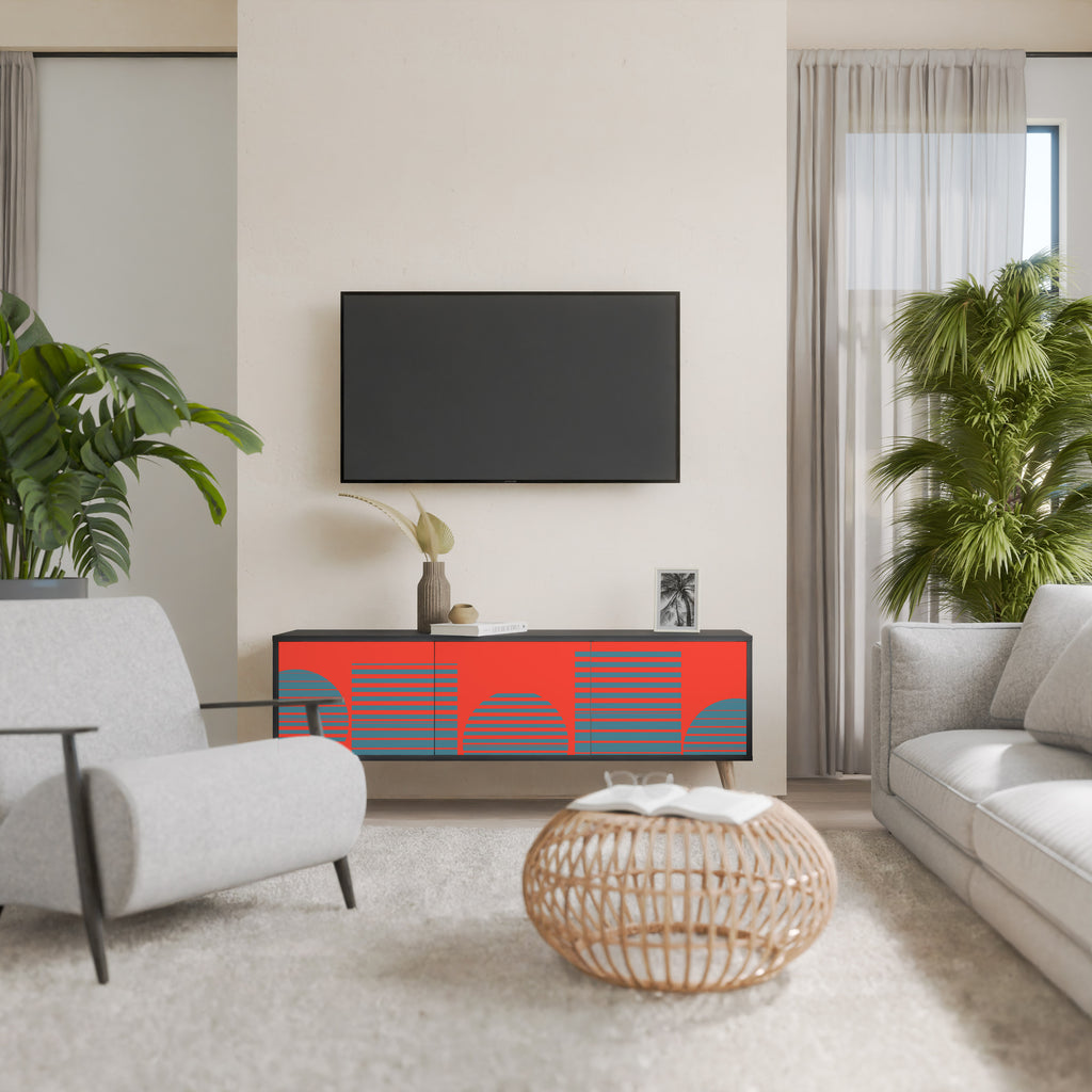 RISING GEOMETRY STARS 3-Door TV Stand in Black Finish
