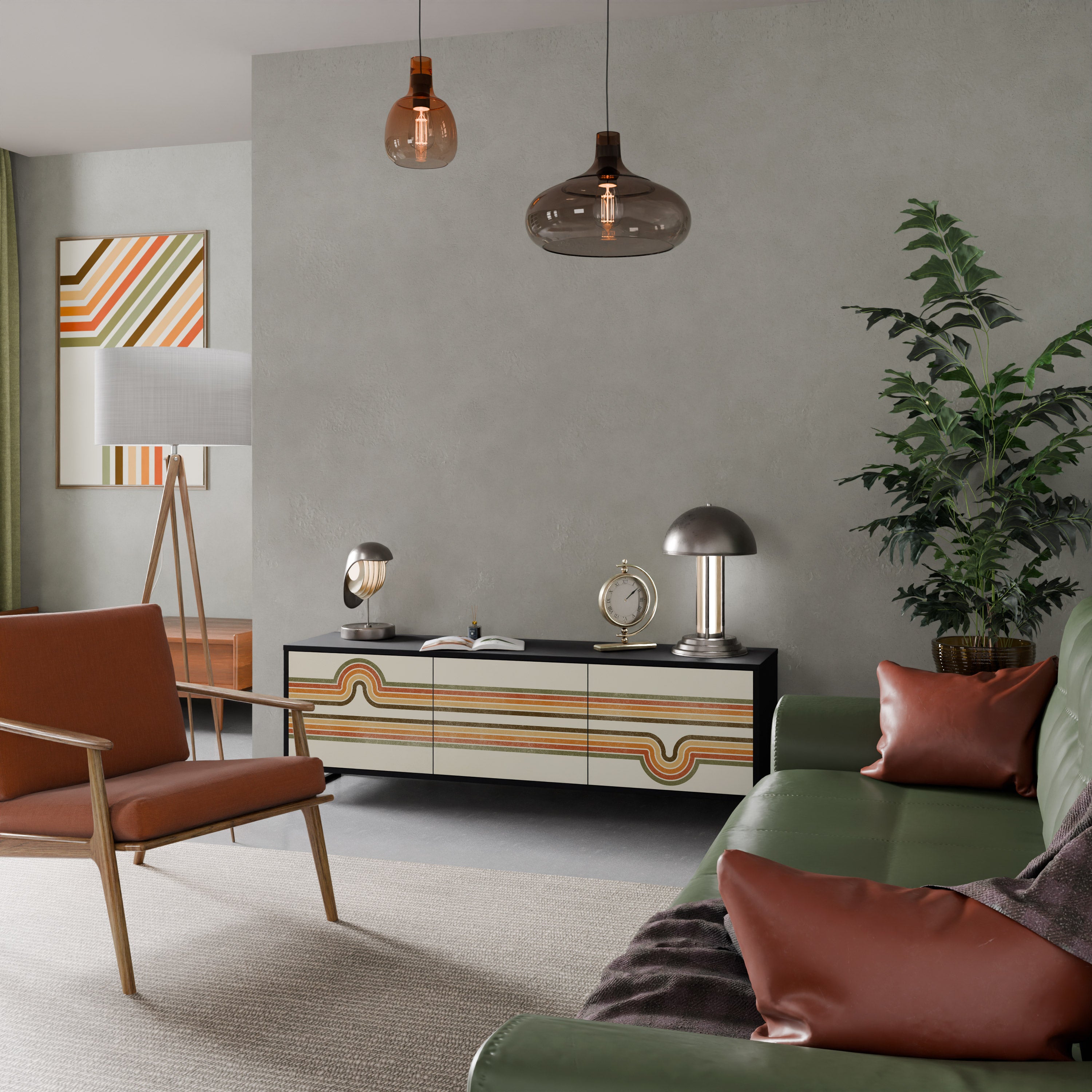 EXCEPCIONAL Mueble para TV STREAM de 3 puertas con acabado negro