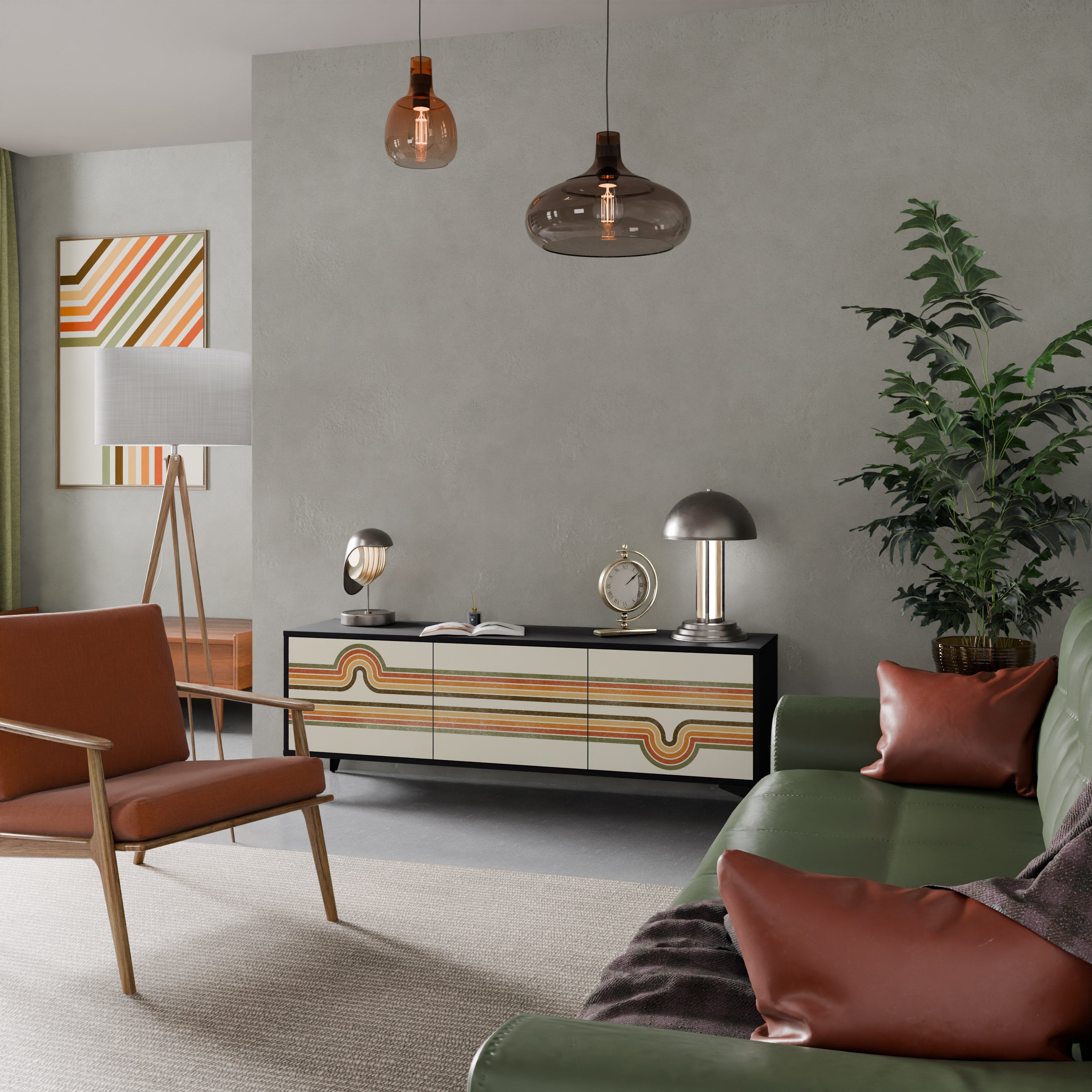 EXCEPCIONAL Mueble para TV STREAM de 3 puertas con acabado negro