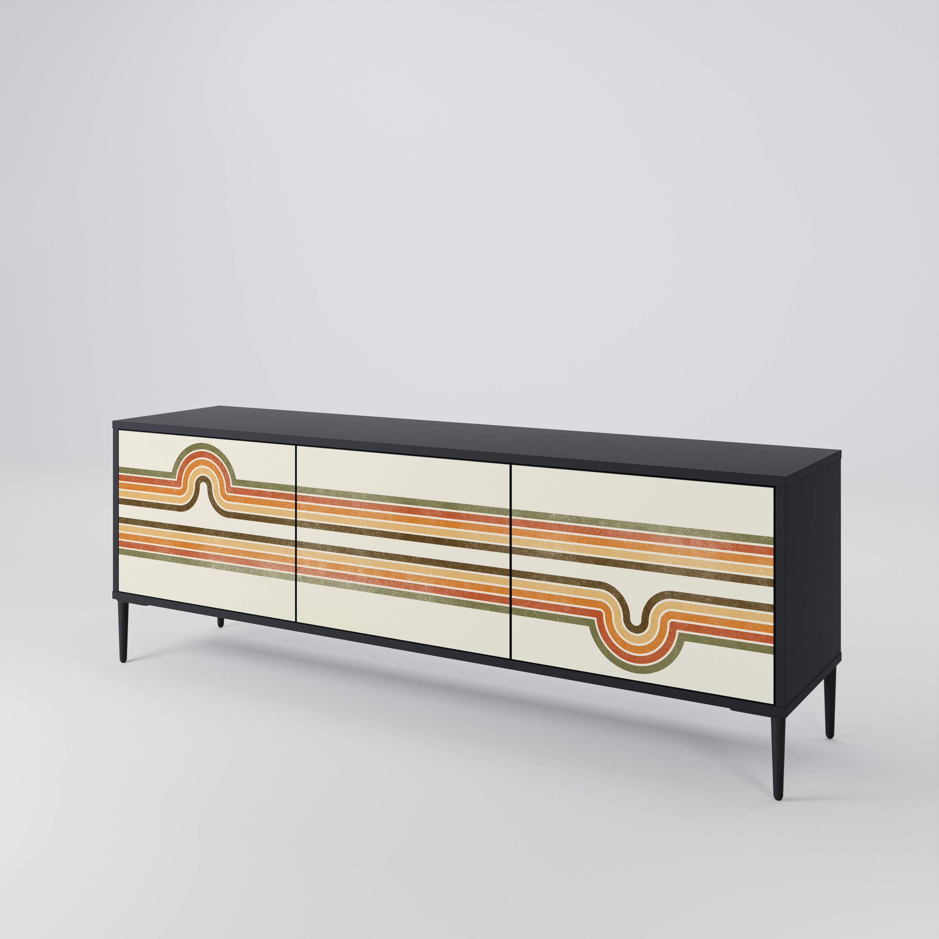 EXCEPCIONAL Mueble para TV STREAM de 3 puertas con acabado negro