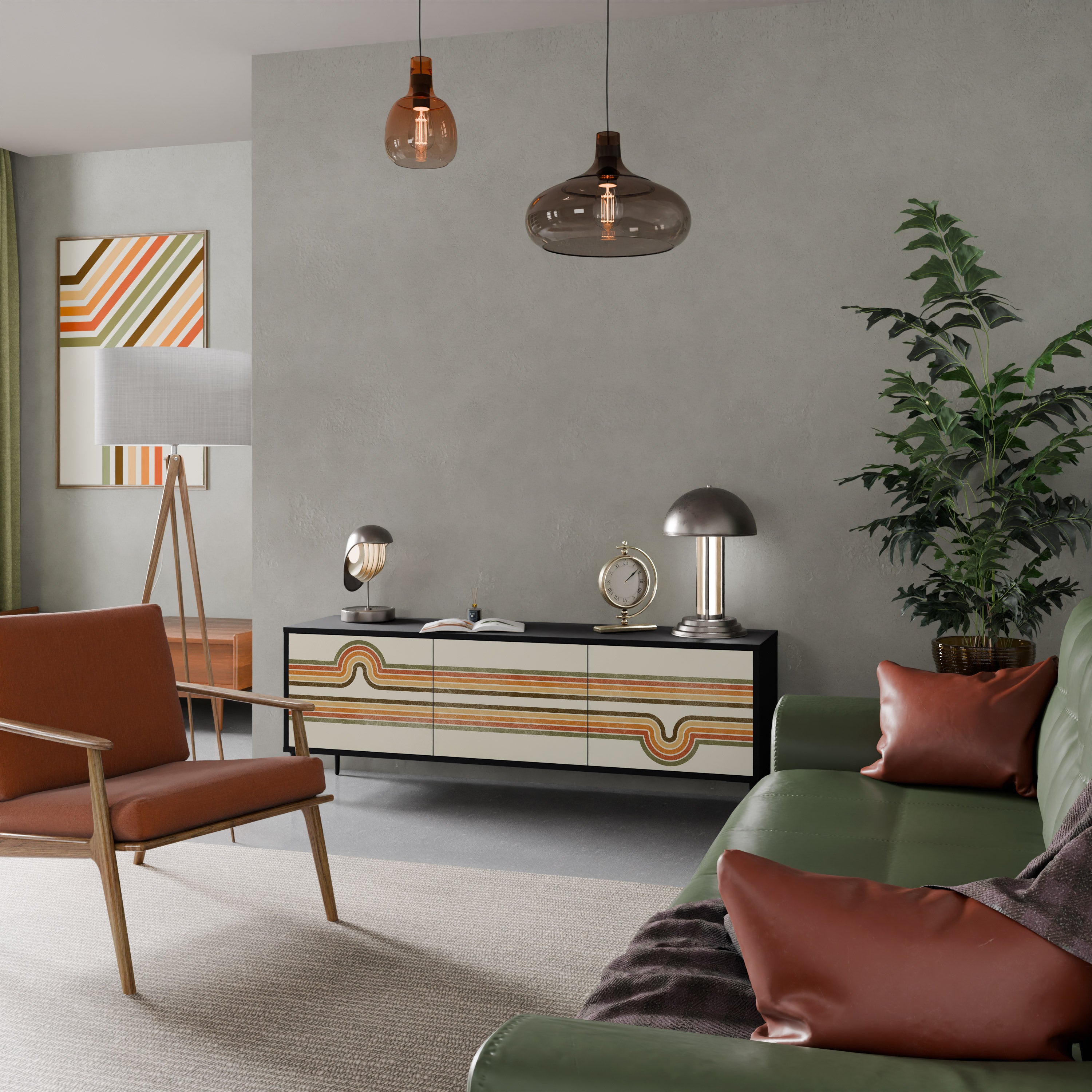 EXCEPCIONAL Mueble para TV STREAM de 3 puertas con acabado negro
