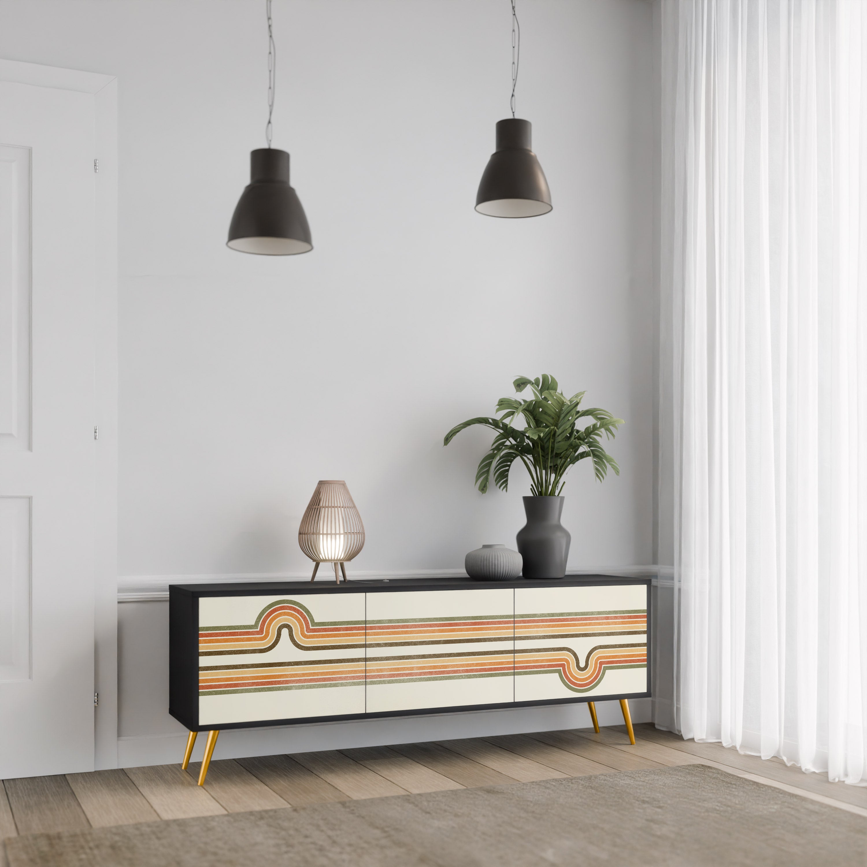 EXCEPCIONAL Mueble para TV STREAM de 3 puertas con acabado negro