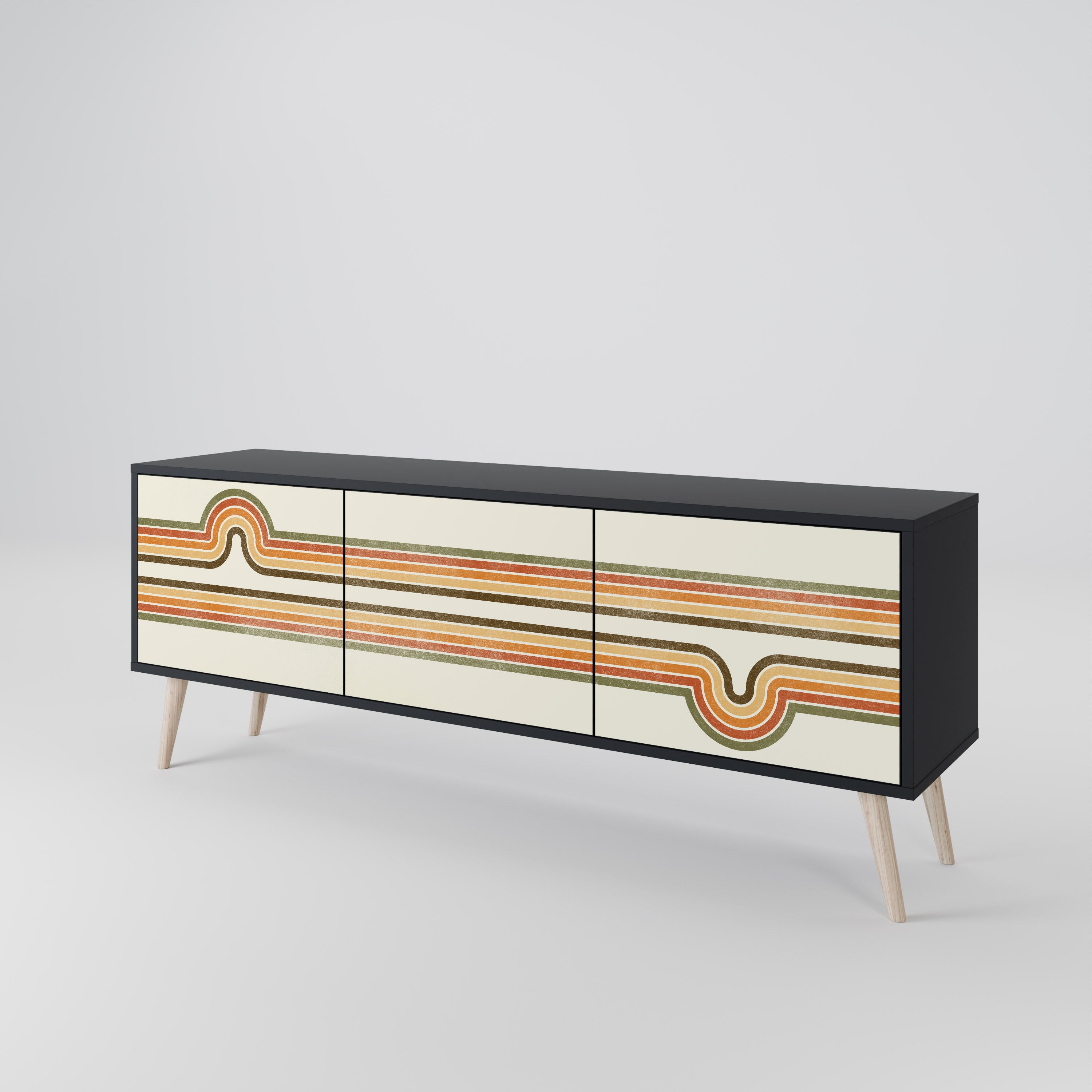 EXCEPCIONAL Mueble para TV STREAM de 3 puertas con acabado negro
