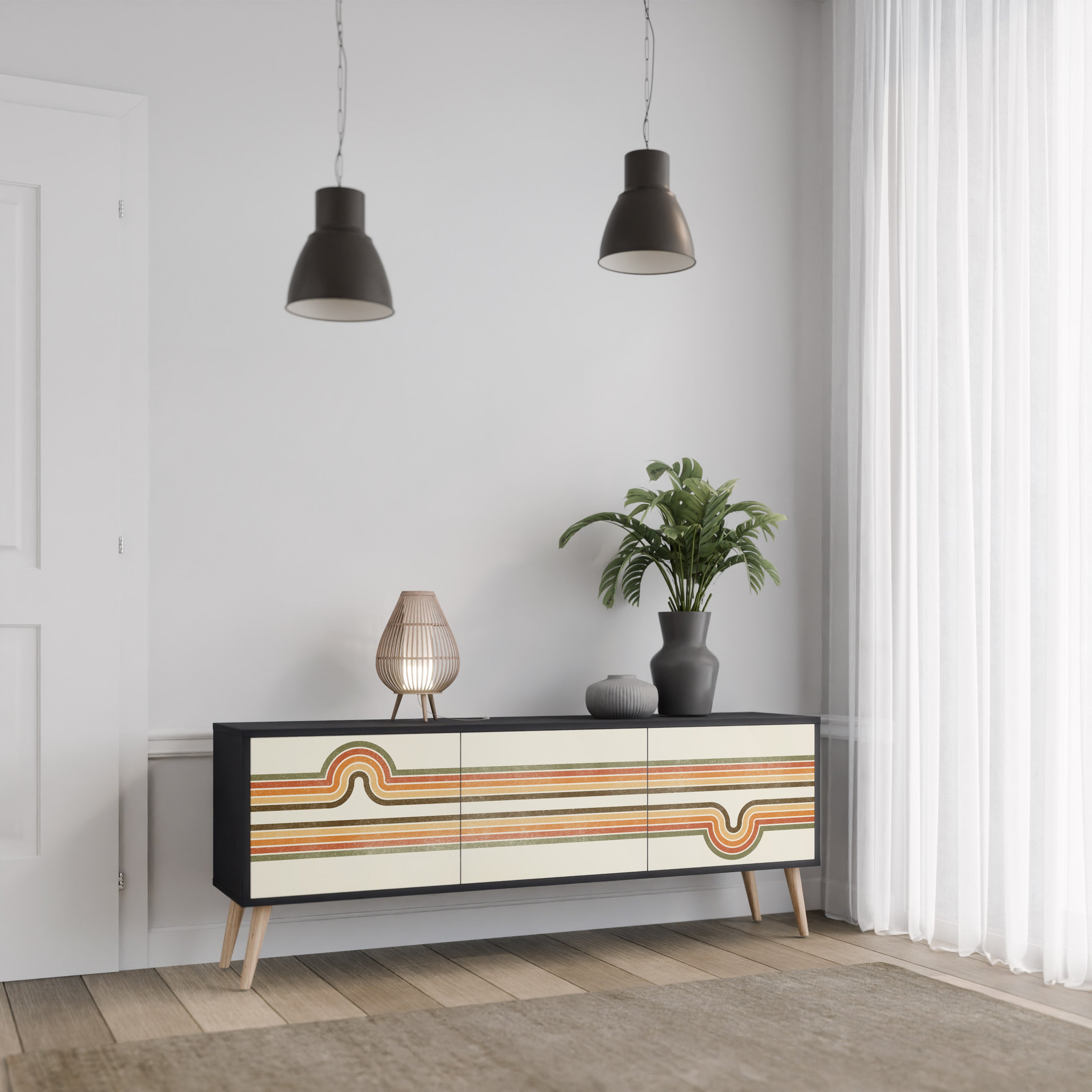 EXCEPCIONAL Mueble para TV STREAM de 3 puertas con acabado negro