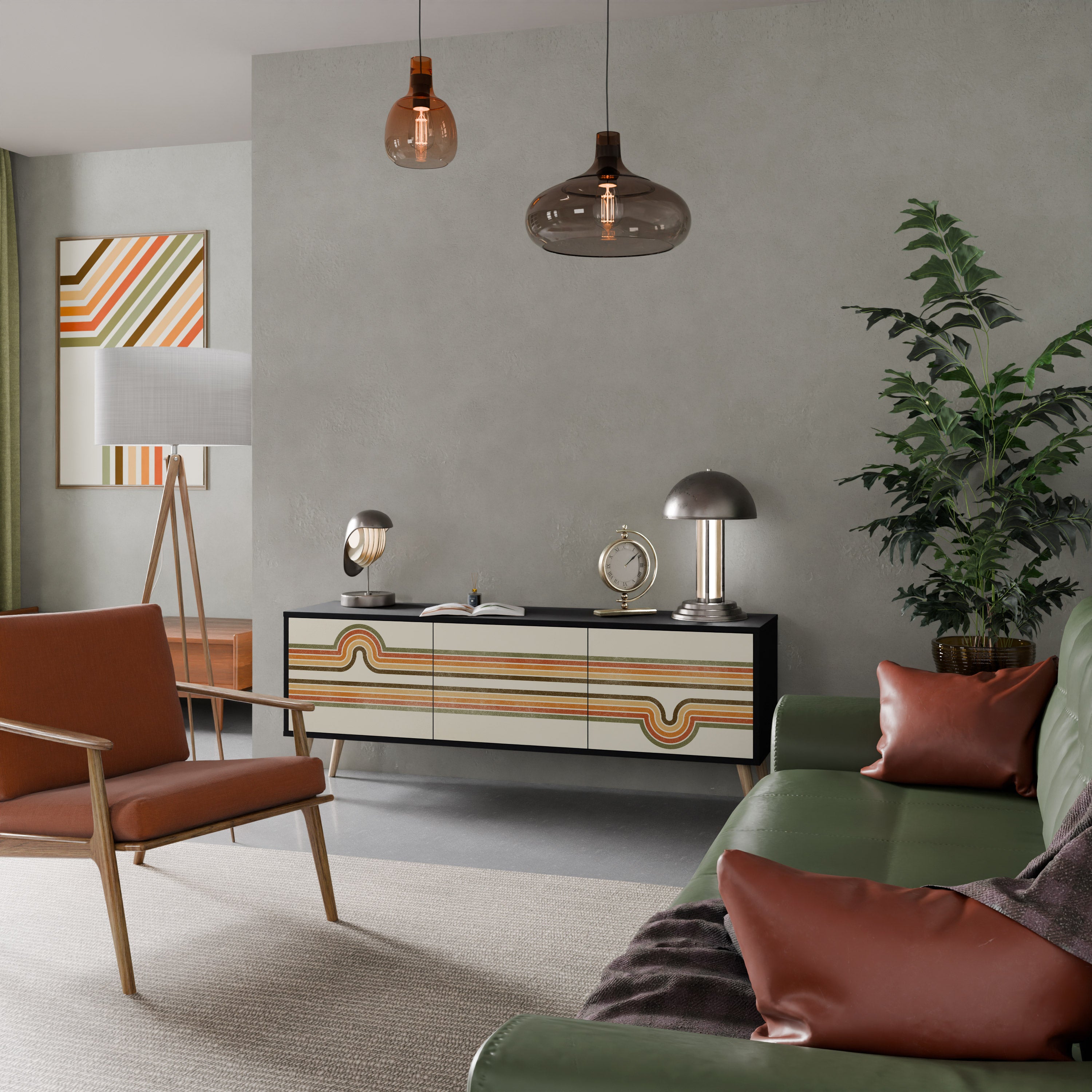 EXCEPCIONAL Mueble para TV STREAM de 3 puertas con acabado negro