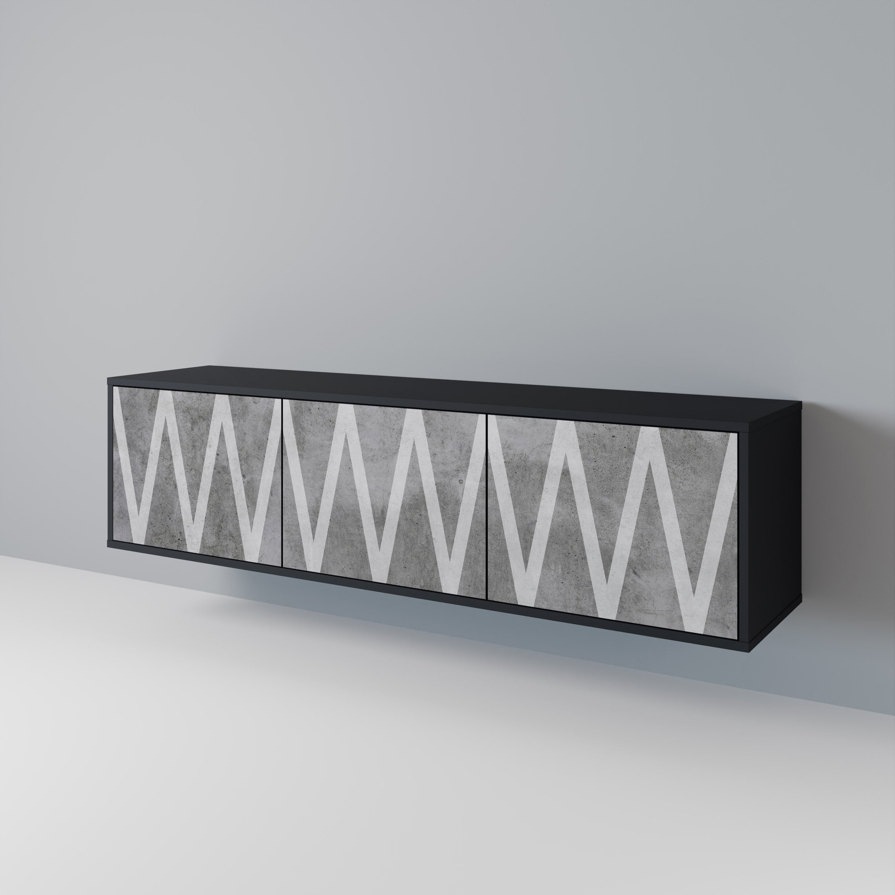 Mueble de TV SOLID ZIG ZAG de 3 puertas con acabado negro