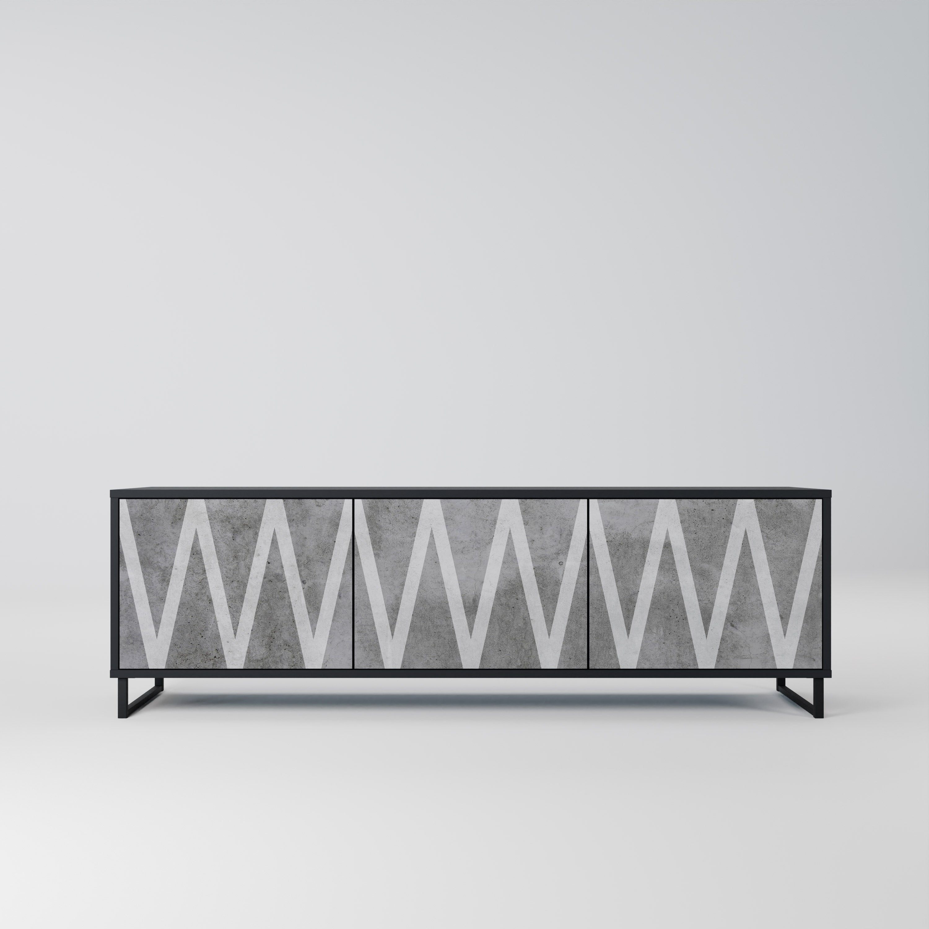 Mueble de TV SOLID ZIG ZAG de 3 puertas con acabado negro