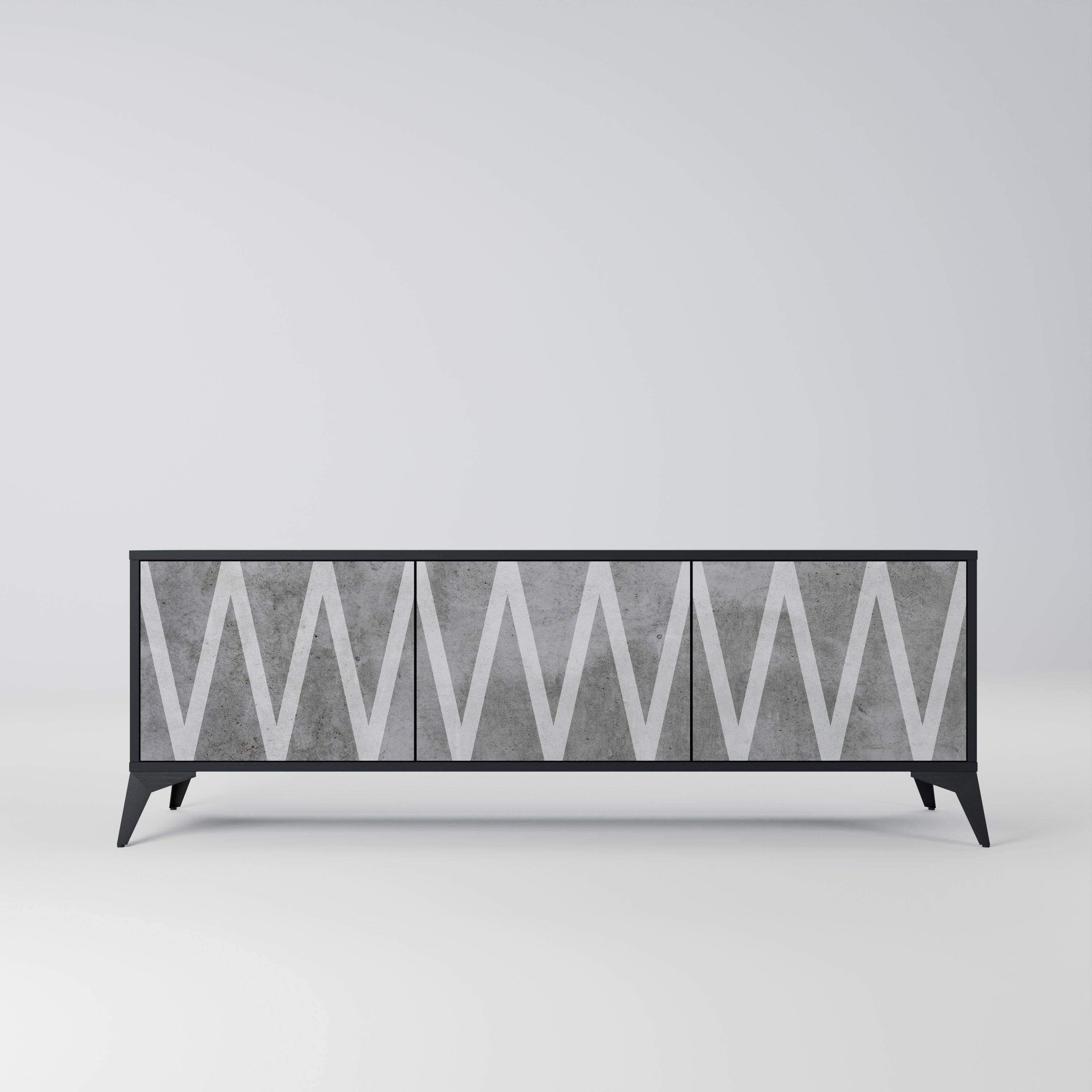 Mueble de TV SOLID ZIG ZAG de 3 puertas con acabado negro