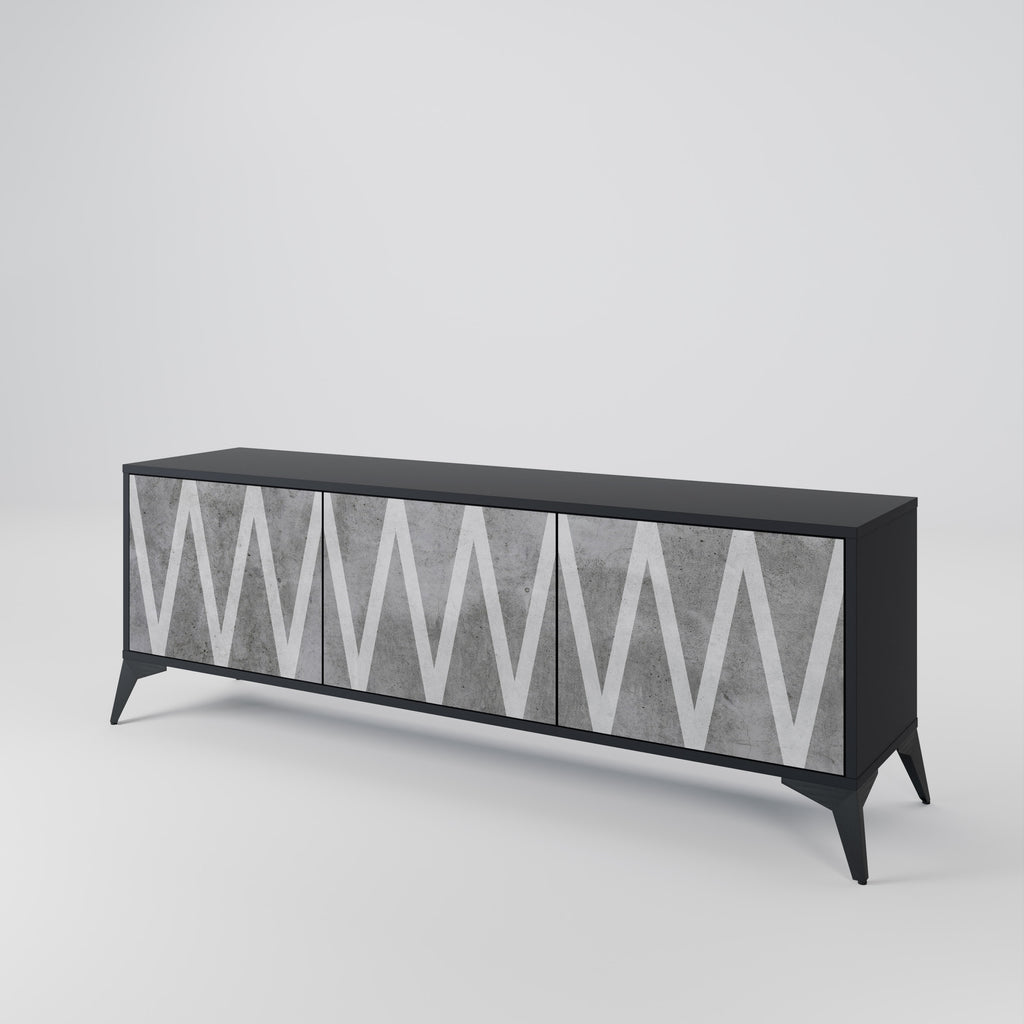 SOLID ZIG ZAG 3-Door TV Stand in Black Finish