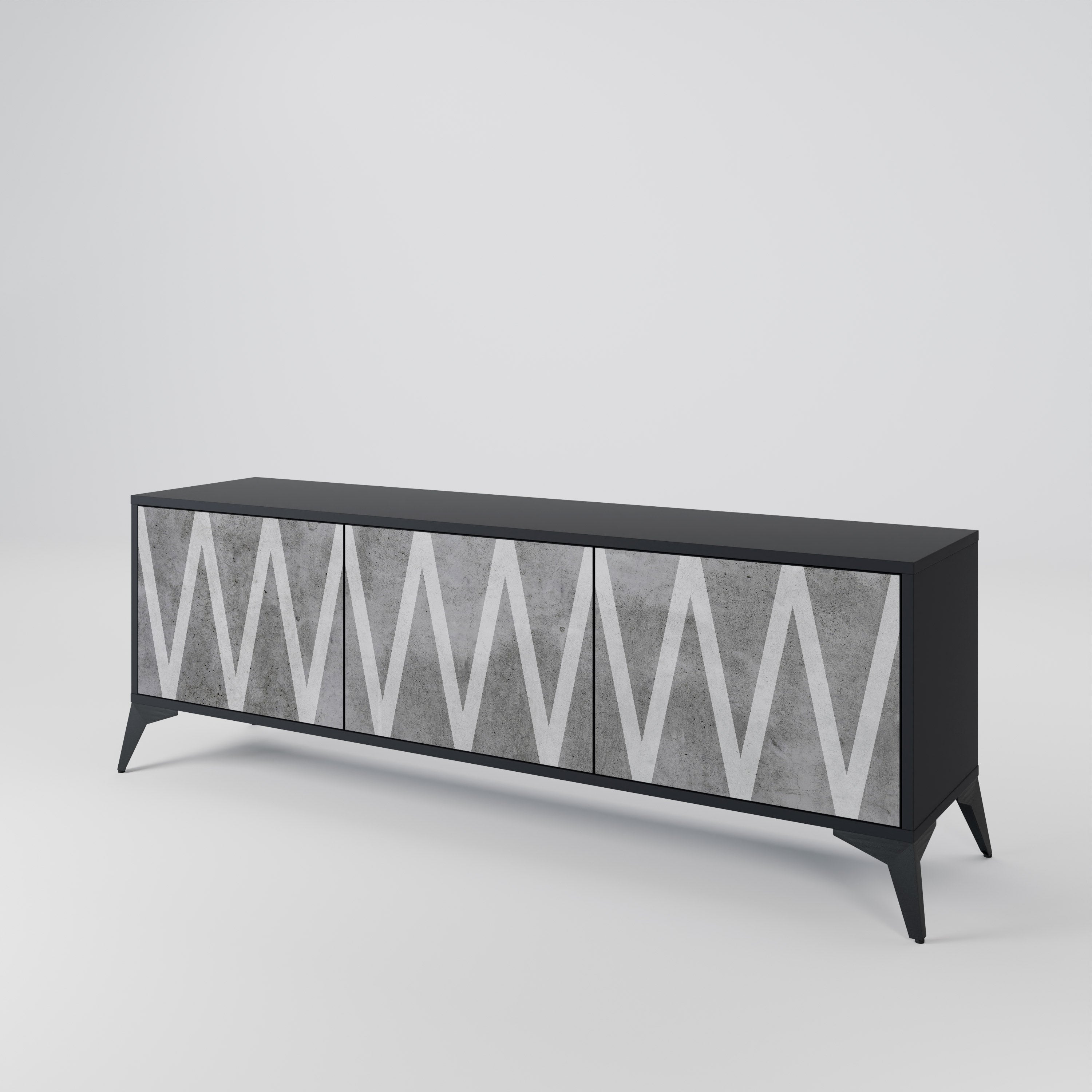 Mueble de TV SOLID ZIG ZAG de 3 puertas con acabado negro