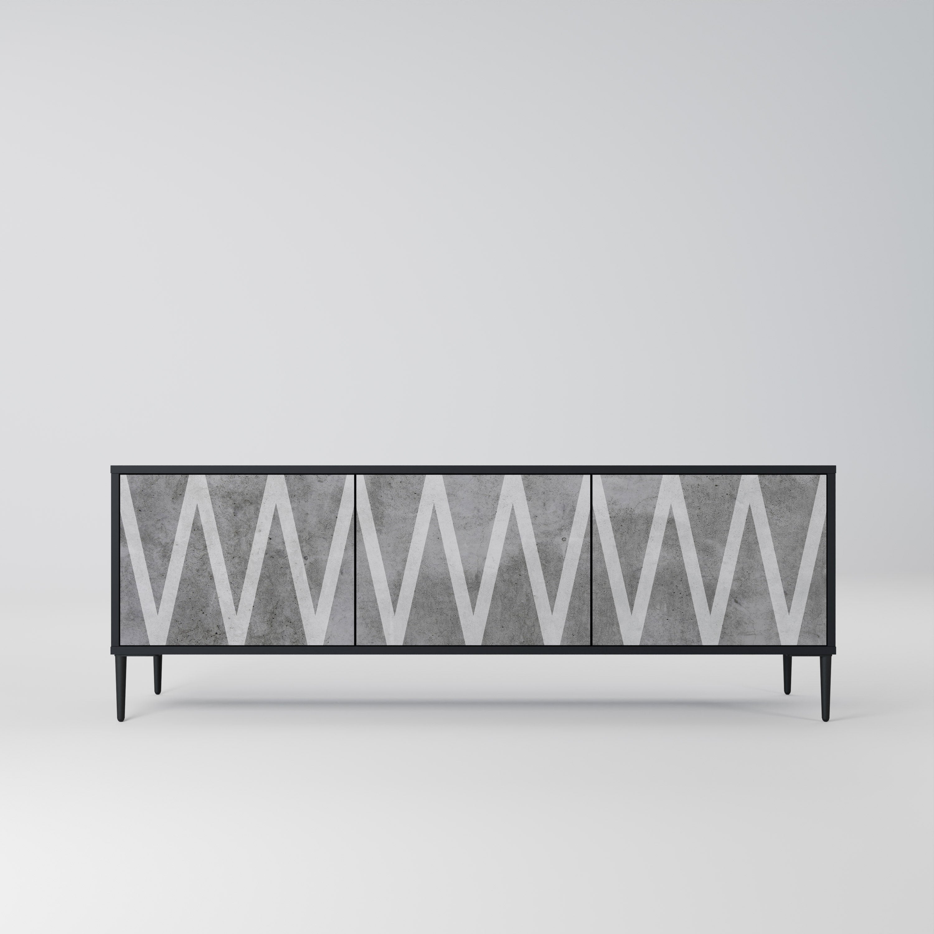 Mueble de TV SOLID ZIG ZAG de 3 puertas con acabado negro