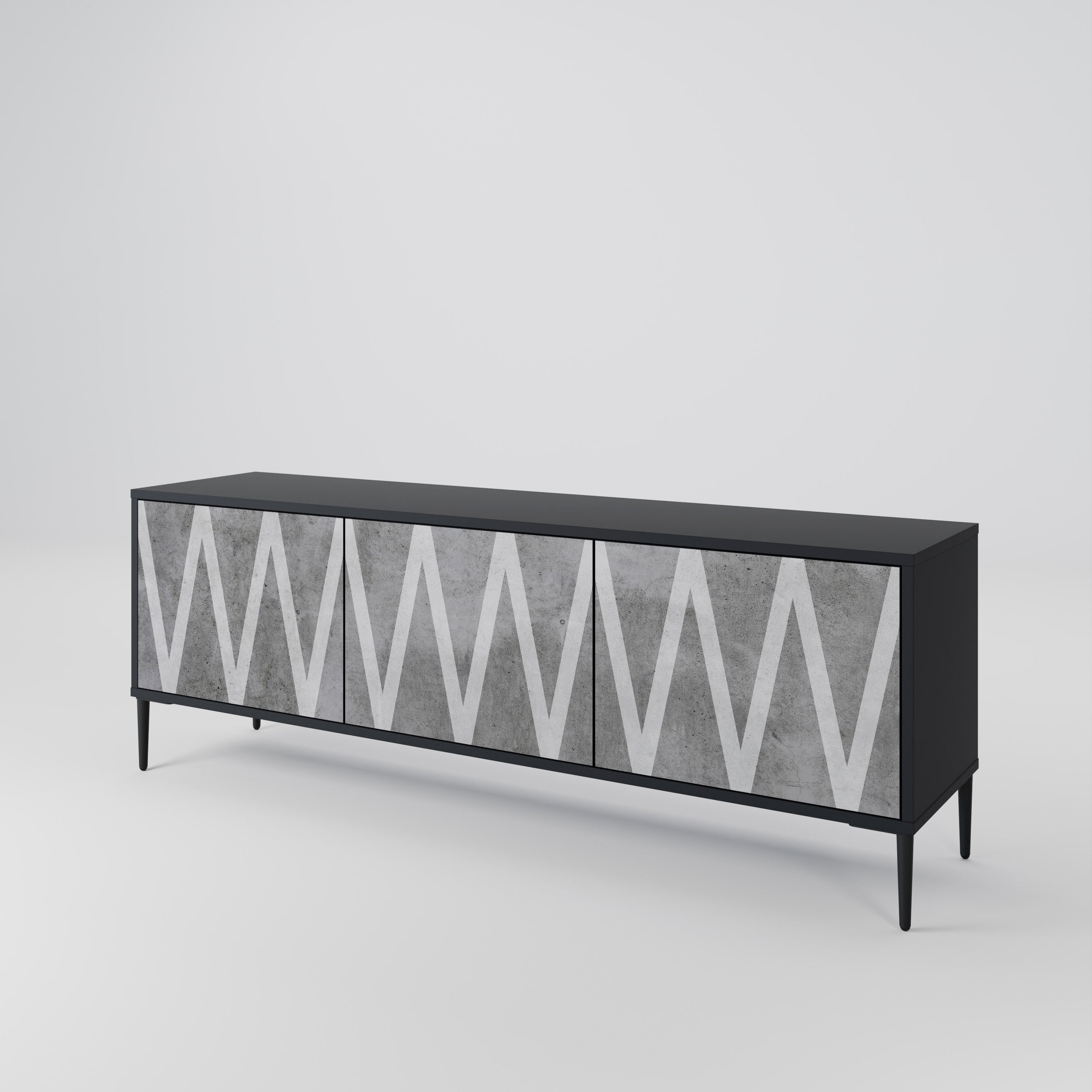 Mueble de TV SOLID ZIG ZAG de 3 puertas con acabado negro