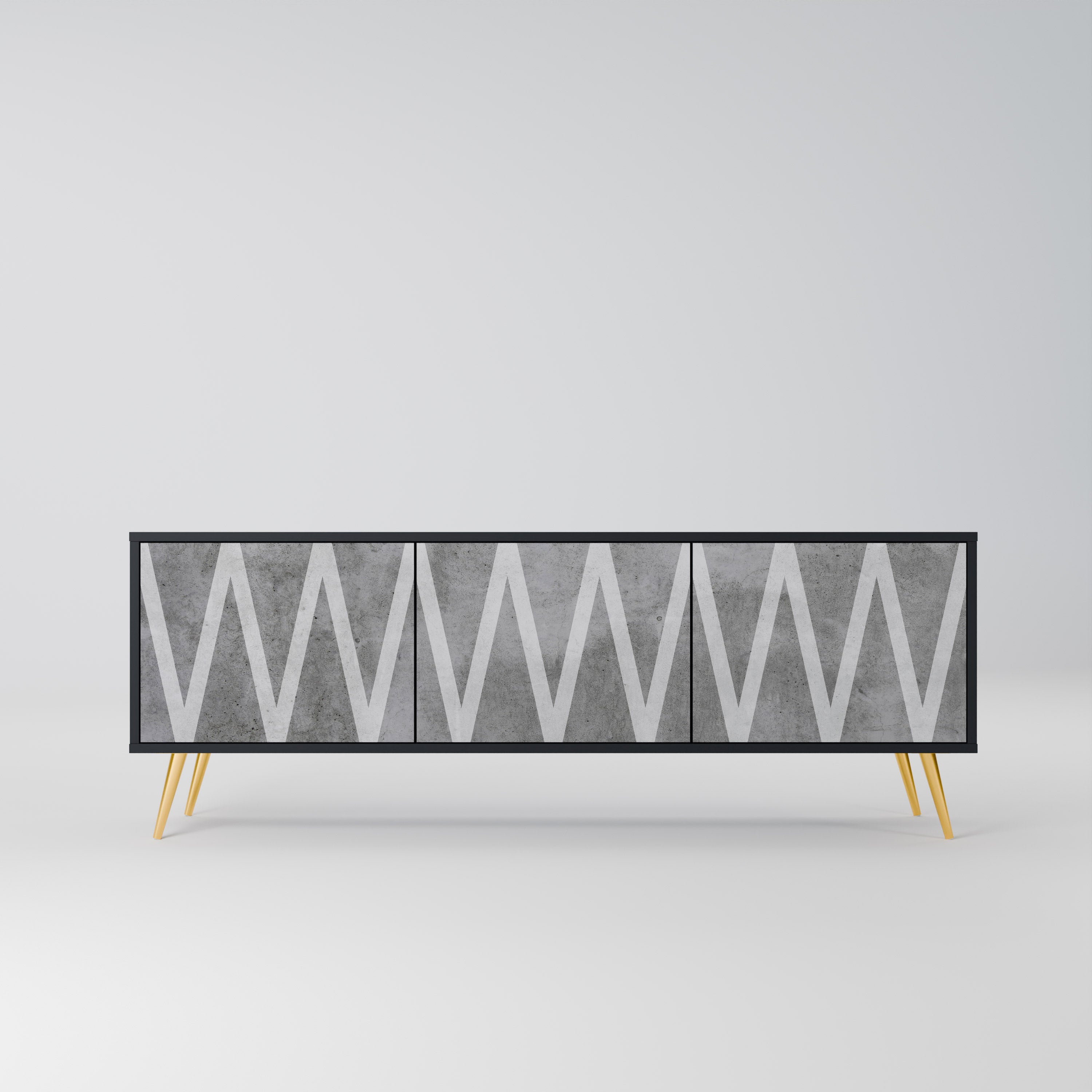 Mueble de TV SOLID ZIG ZAG de 3 puertas con acabado negro