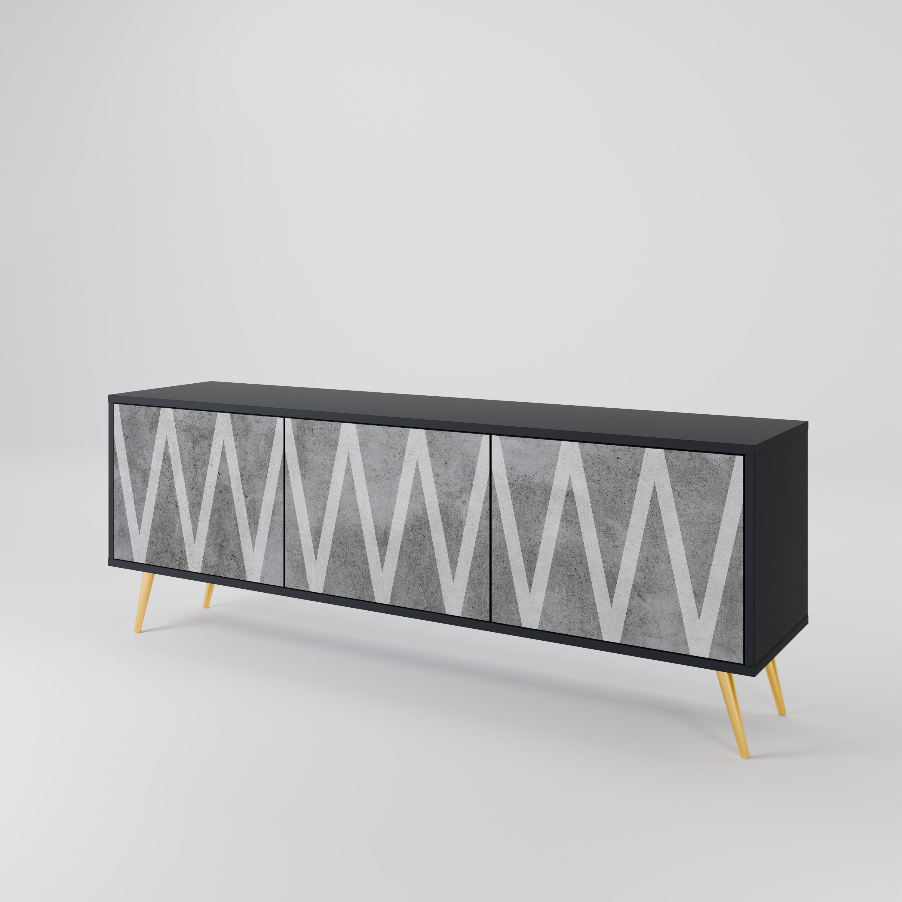 Mueble de TV SOLID ZIG ZAG de 3 puertas con acabado negro