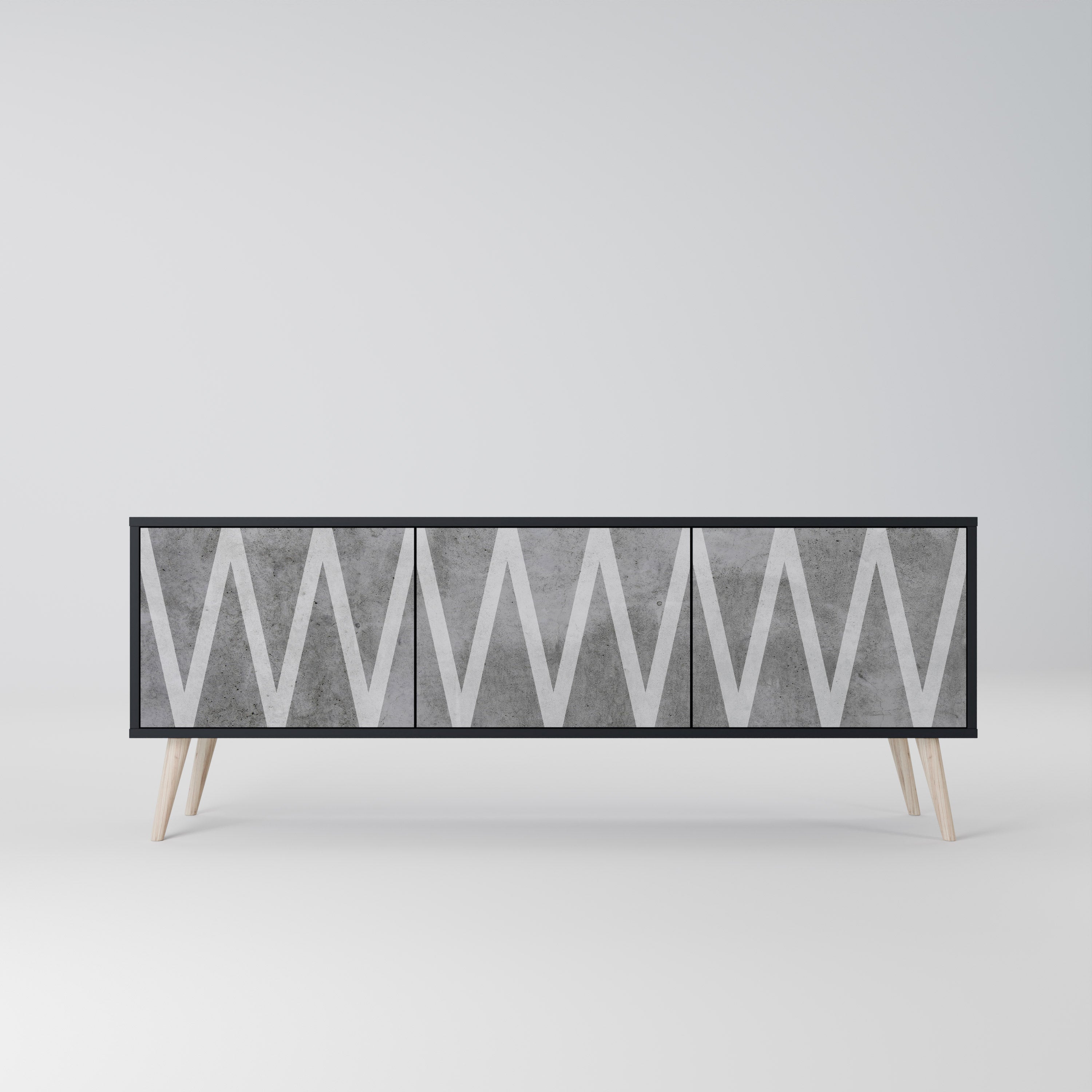 Mueble de TV SOLID ZIG ZAG de 3 puertas con acabado negro