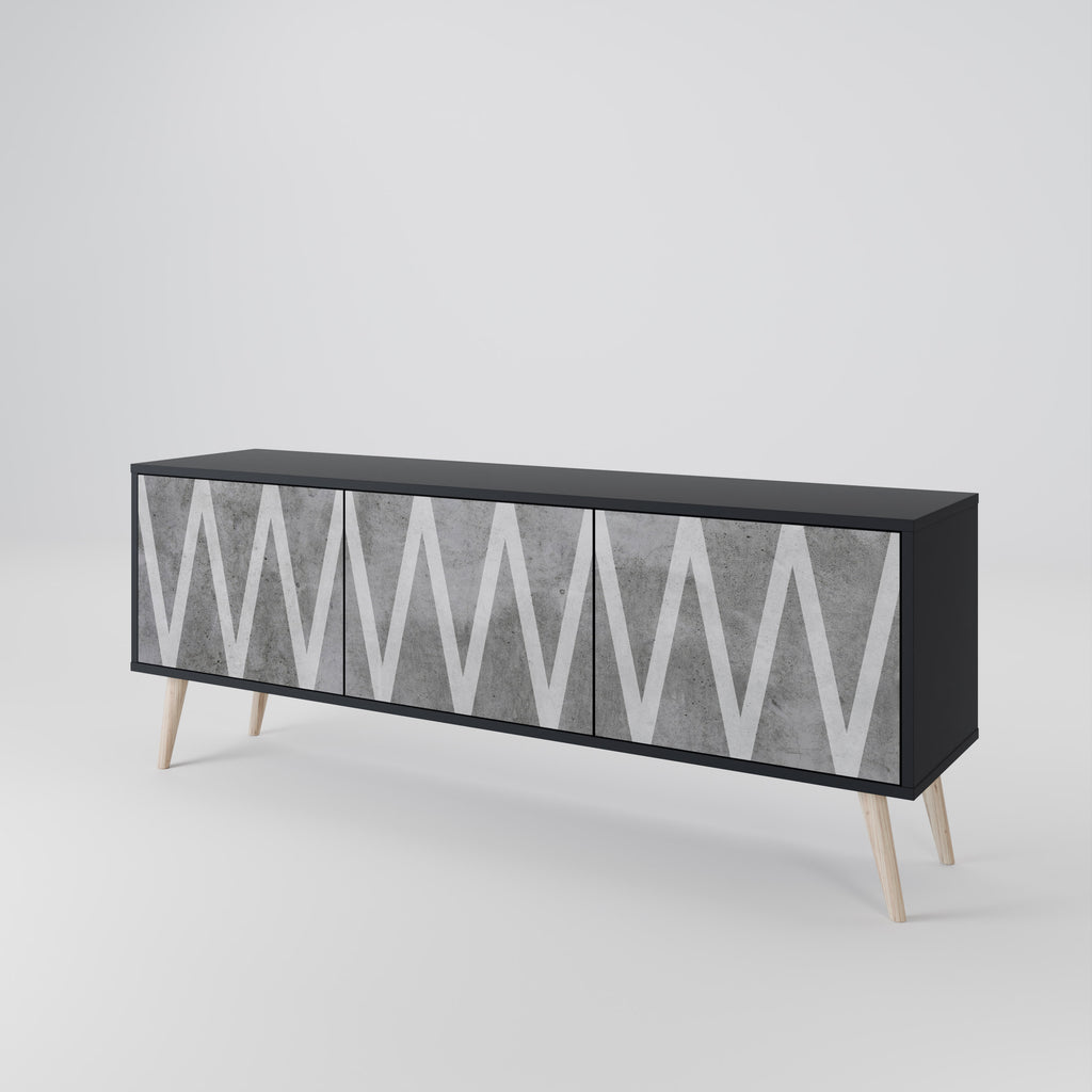 SOLID ZIG ZAG 3-Door TV Stand in Black Finish
