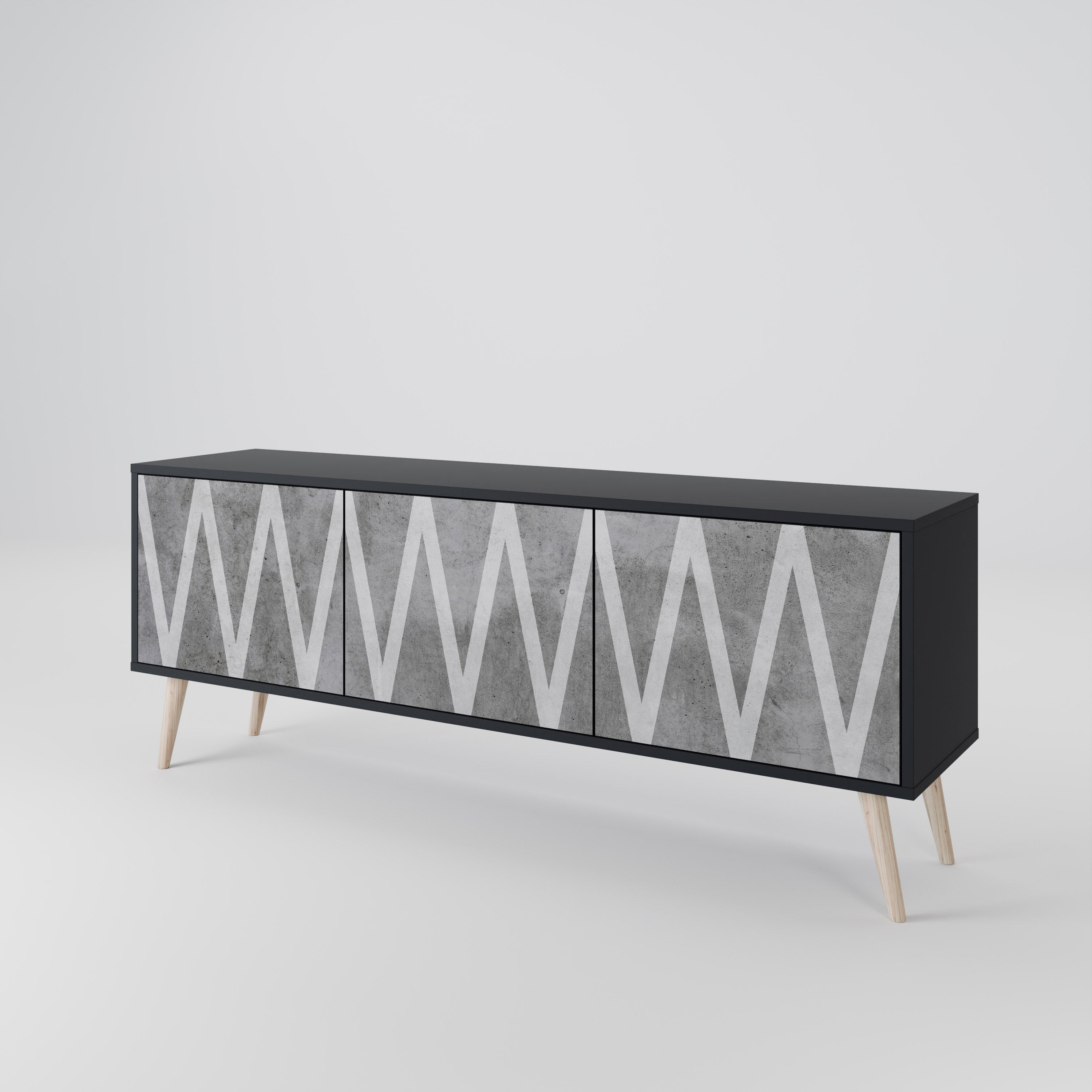 Mueble de TV SOLID ZIG ZAG de 3 puertas con acabado negro