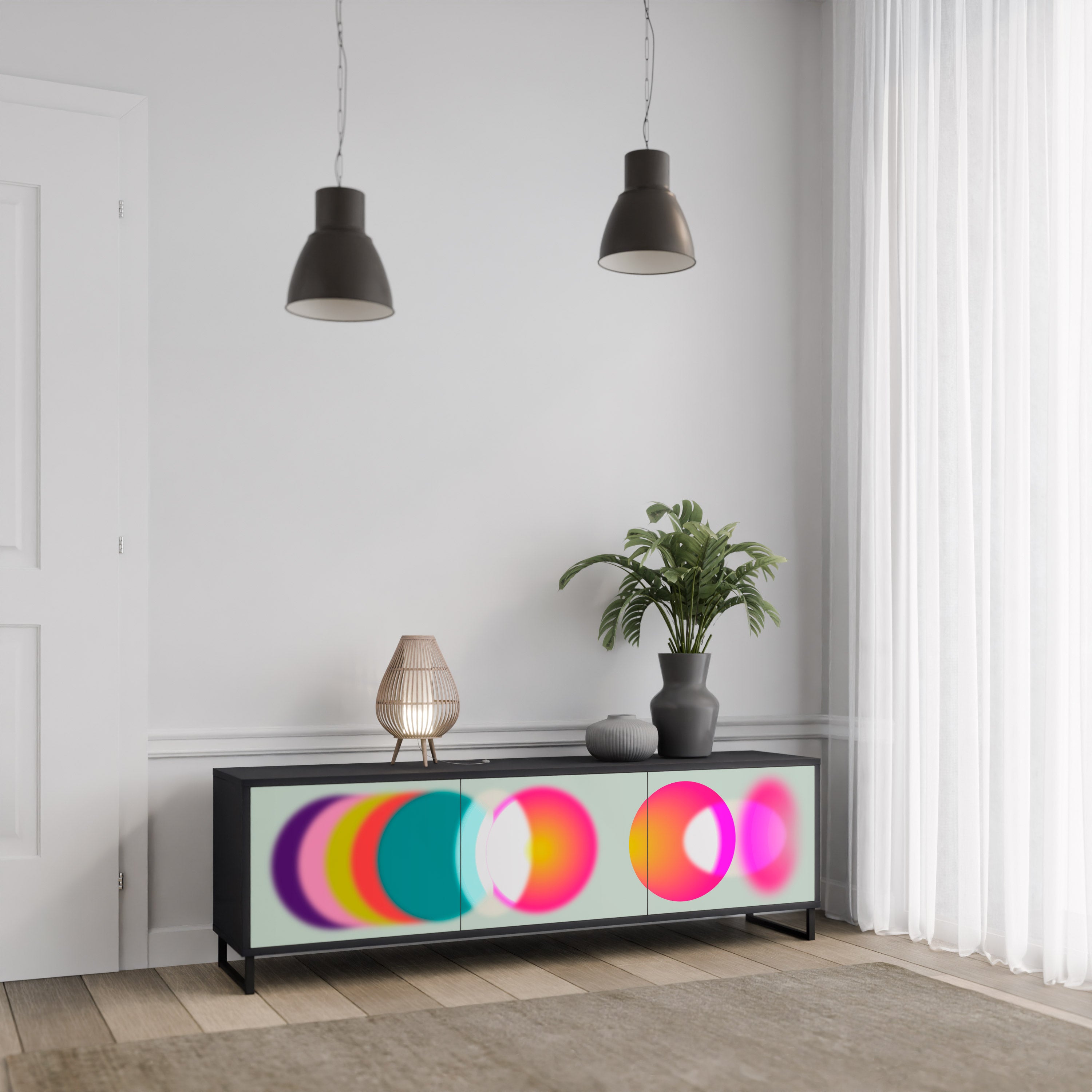 Mueble de TV de 3 puertas SYMPHONY OF COLORS en acabado negro