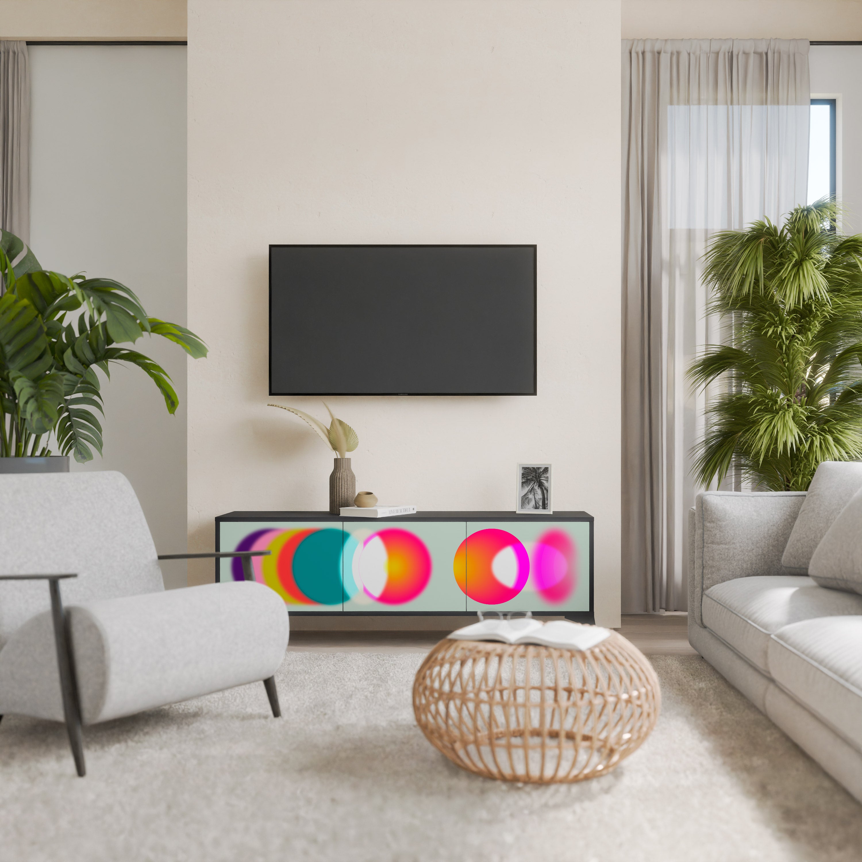 Mueble de TV de 3 puertas SYMPHONY OF COLORS en acabado negro