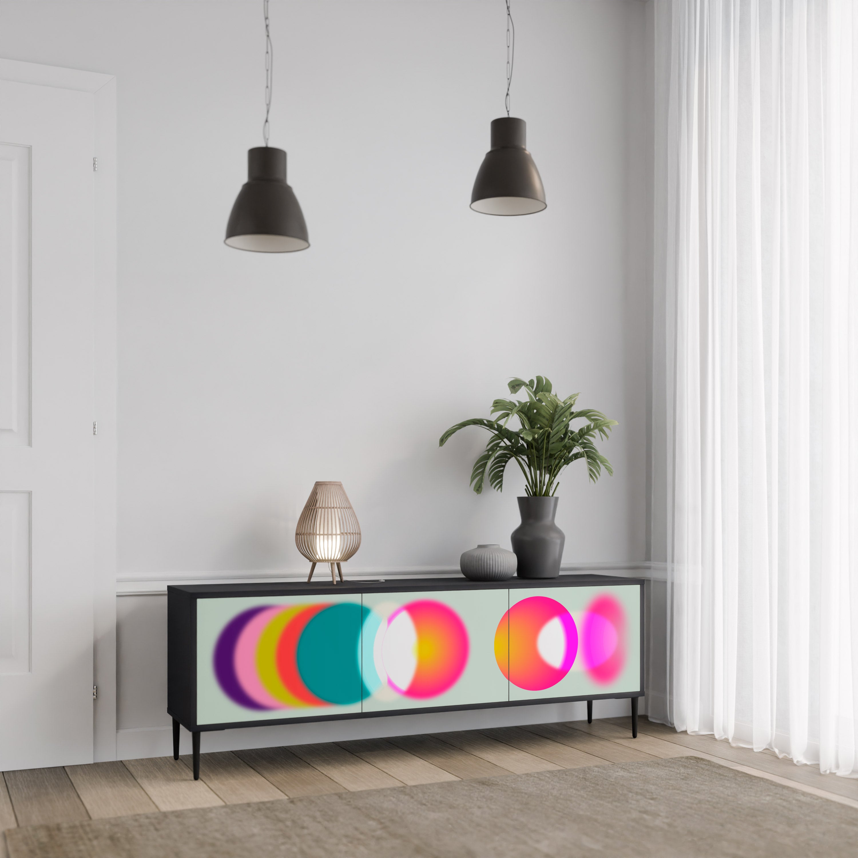 Mueble de TV de 3 puertas SYMPHONY OF COLORS en acabado negro