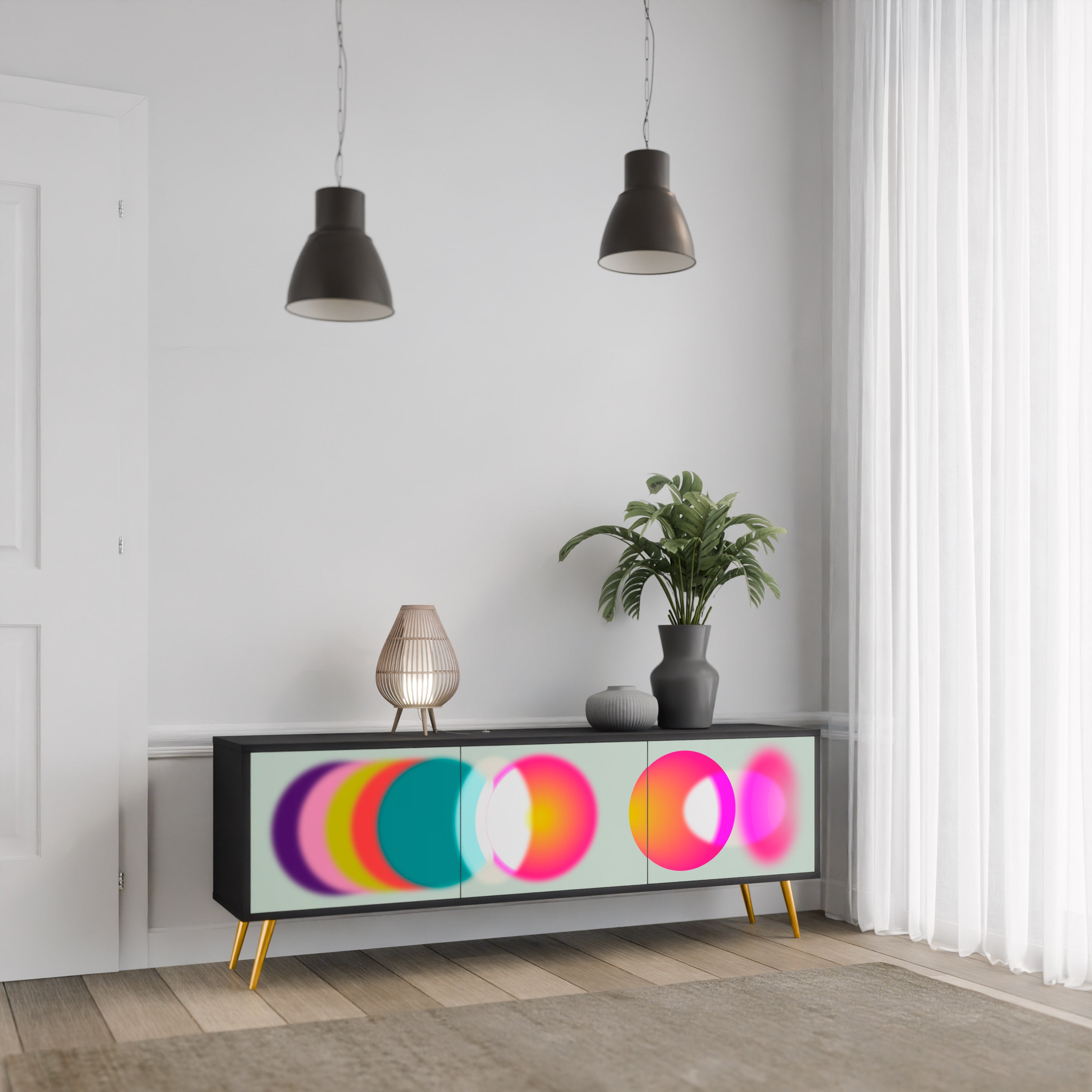 Mueble de TV de 3 puertas SYMPHONY OF COLORS en acabado negro