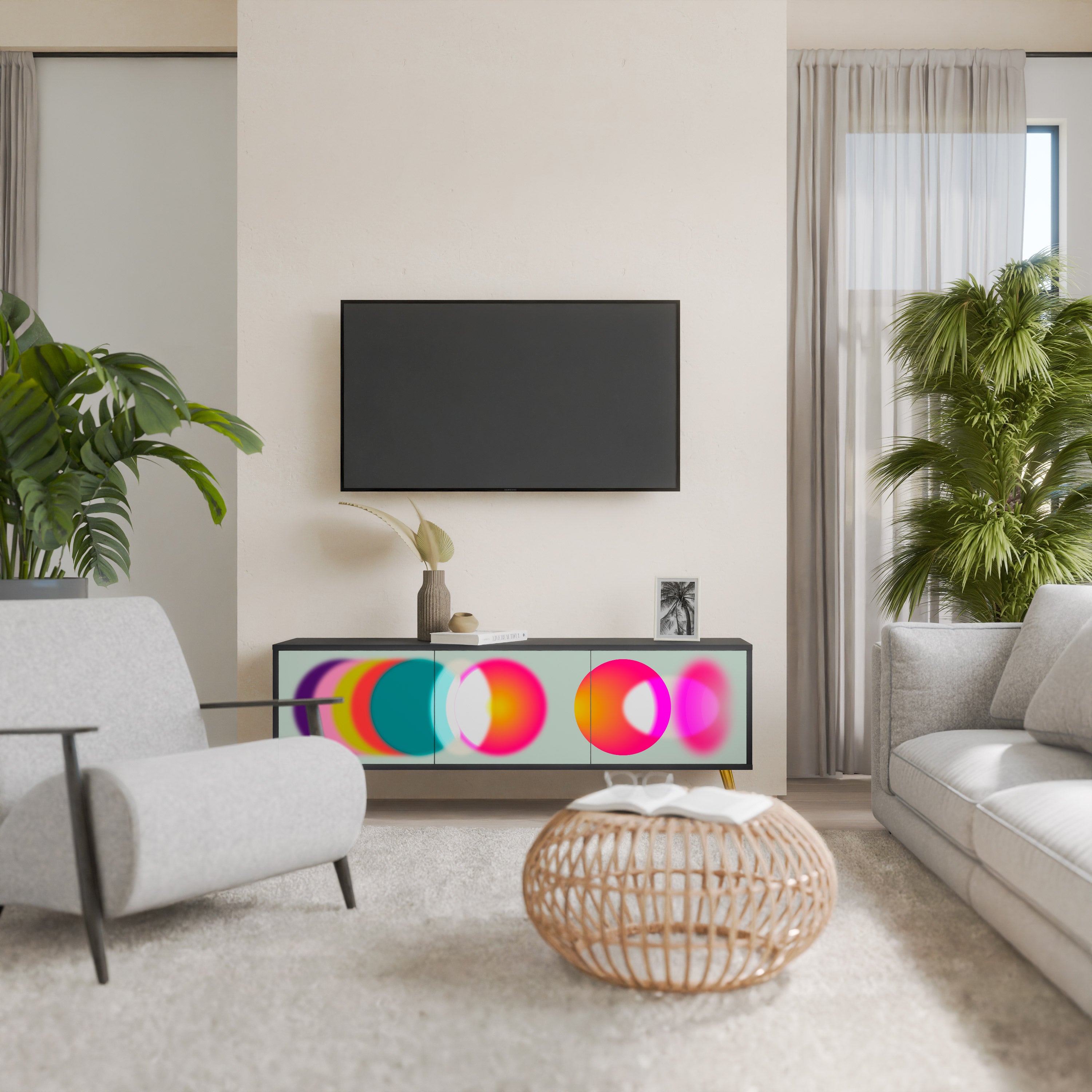 Mueble de TV de 3 puertas SYMPHONY OF COLORS en acabado negro