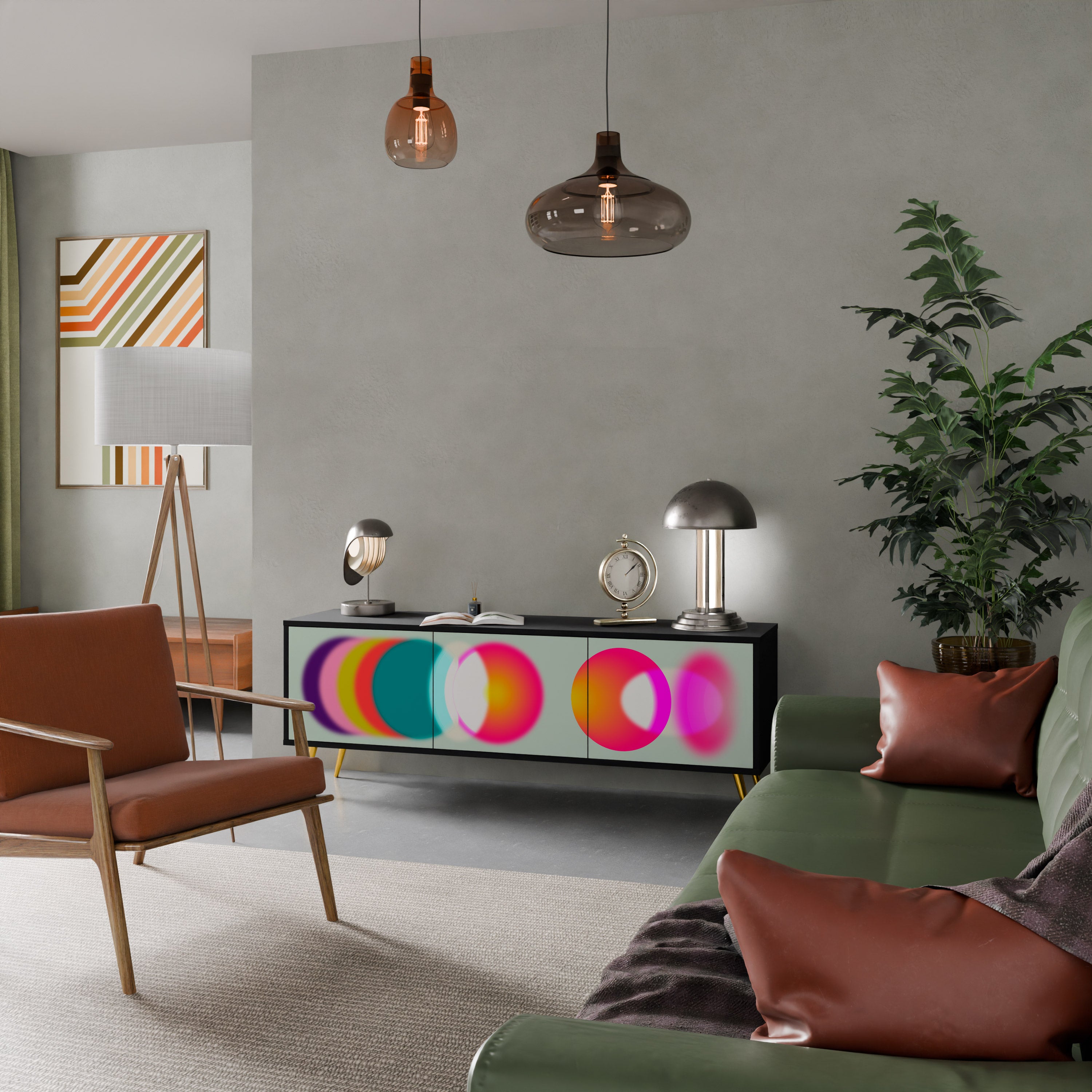 Mueble de TV de 3 puertas SYMPHONY OF COLORS en acabado negro