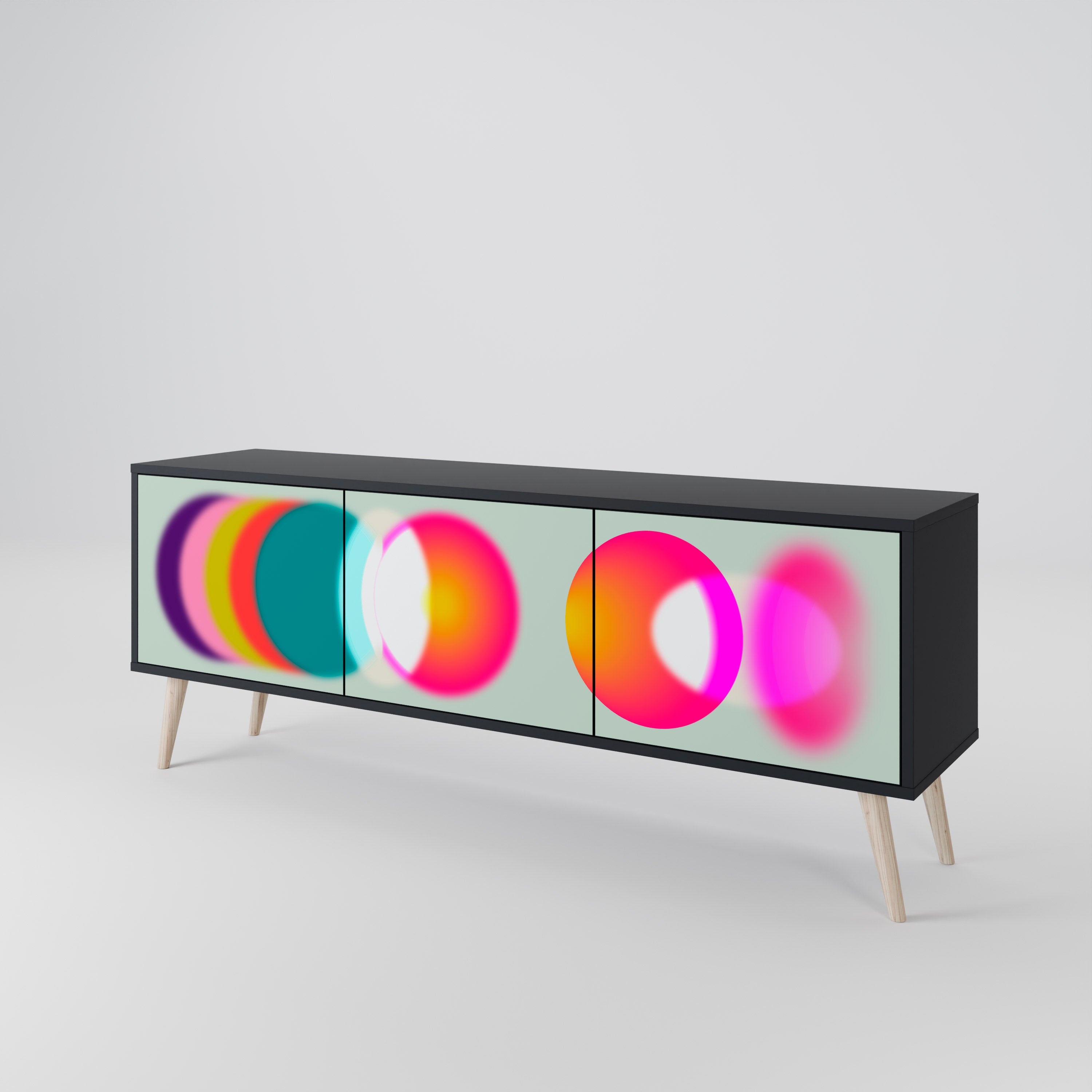 Mueble de TV de 3 puertas SYMPHONY OF COLORS en acabado negro