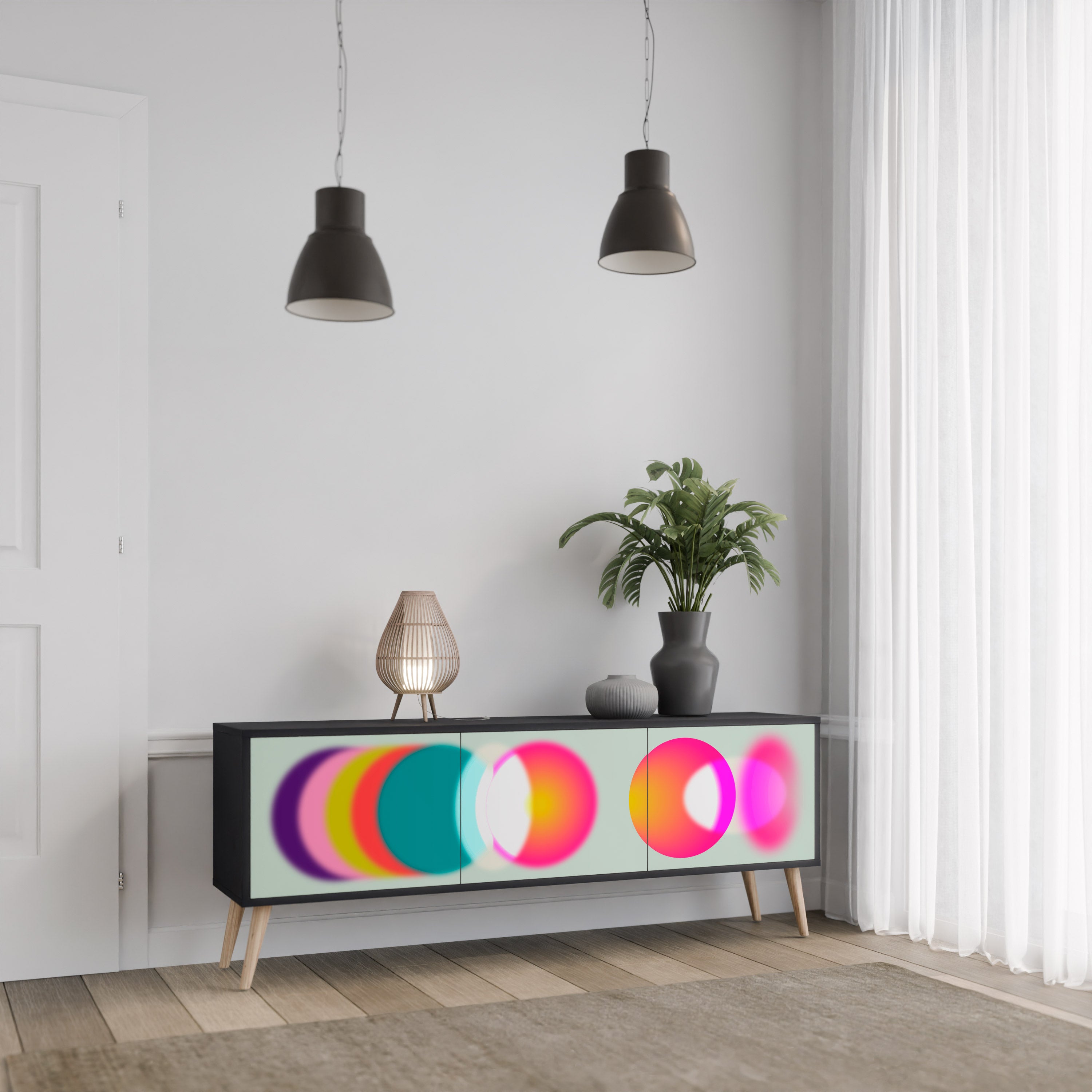 Mueble de TV de 3 puertas SYMPHONY OF COLORS en acabado negro