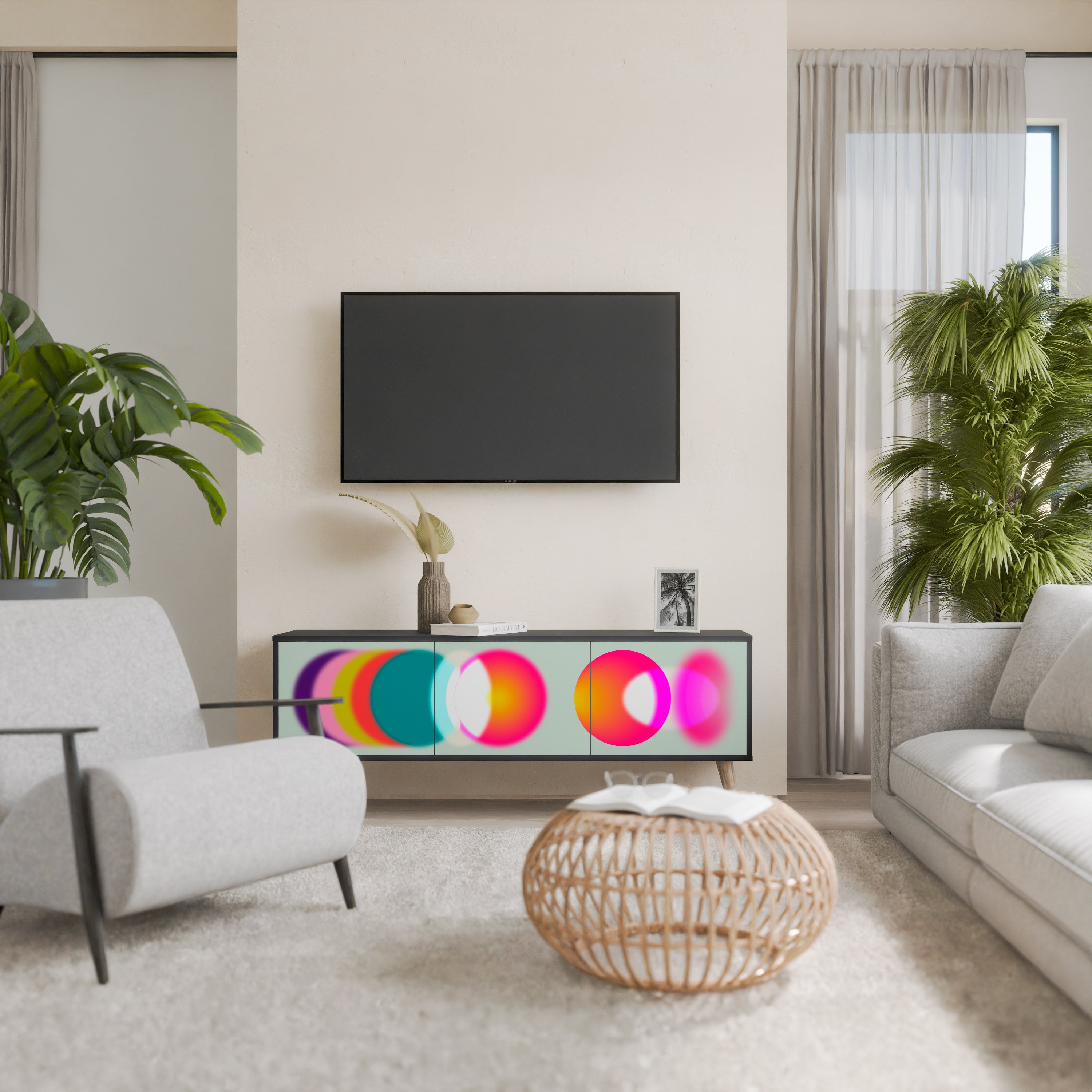 Mueble de TV de 3 puertas SYMPHONY OF COLORS en acabado negro