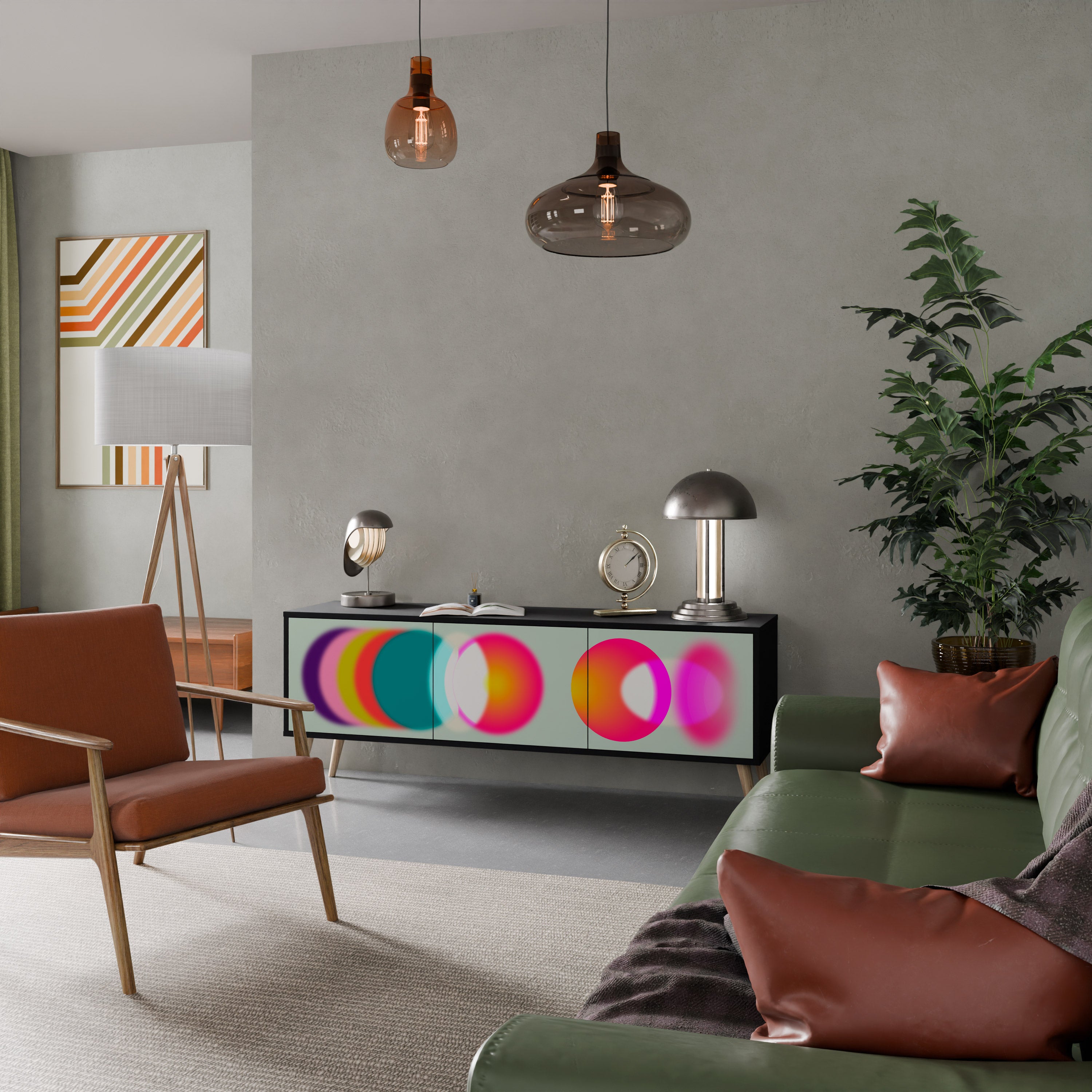 Mueble de TV de 3 puertas SYMPHONY OF COLORS en acabado negro