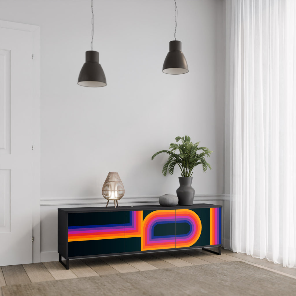 Mueble de TV de 3 puertas BLINDED BY THE LIGHTS en acabado negro