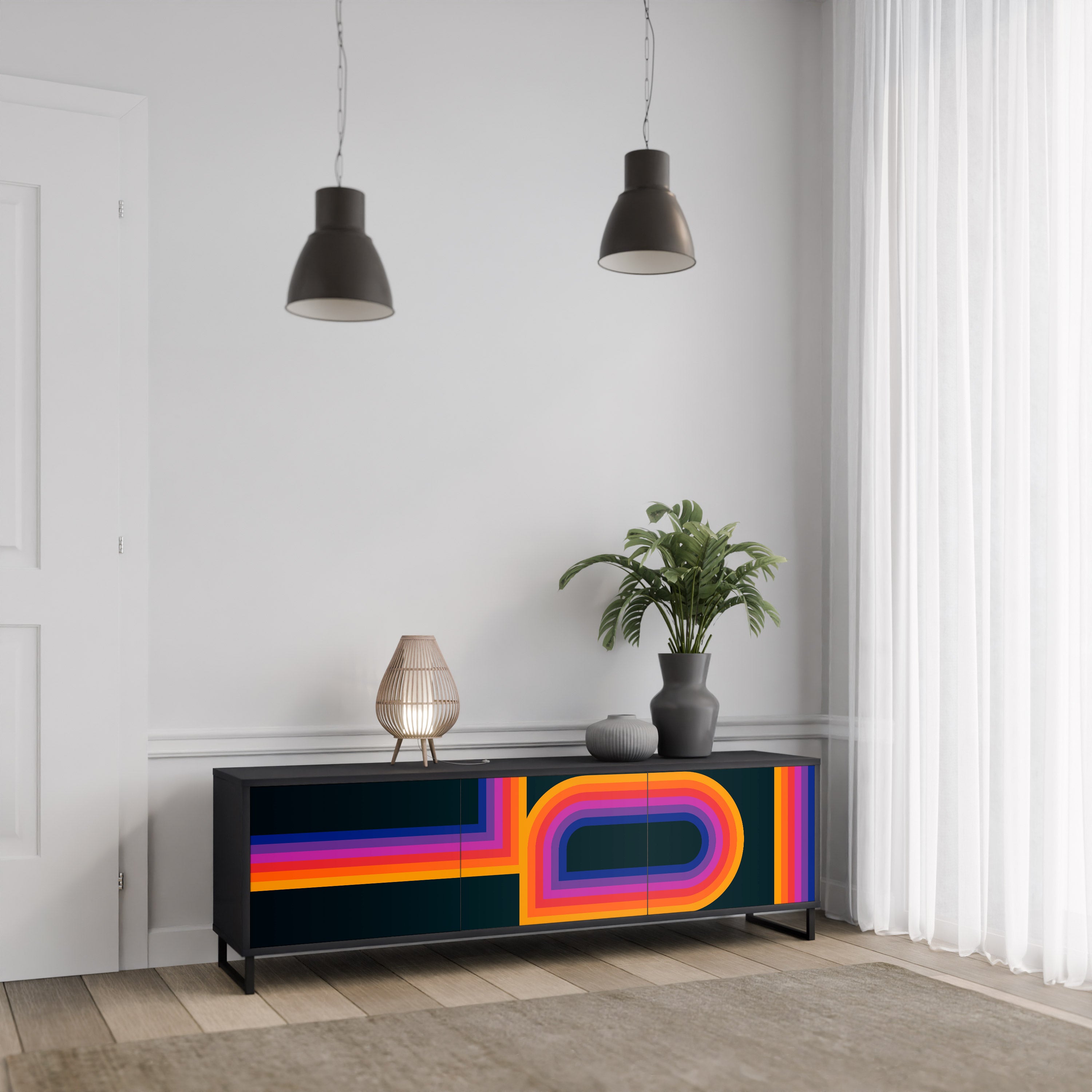 Mueble de TV de 3 puertas BLINDED BY THE LIGHTS en acabado negro