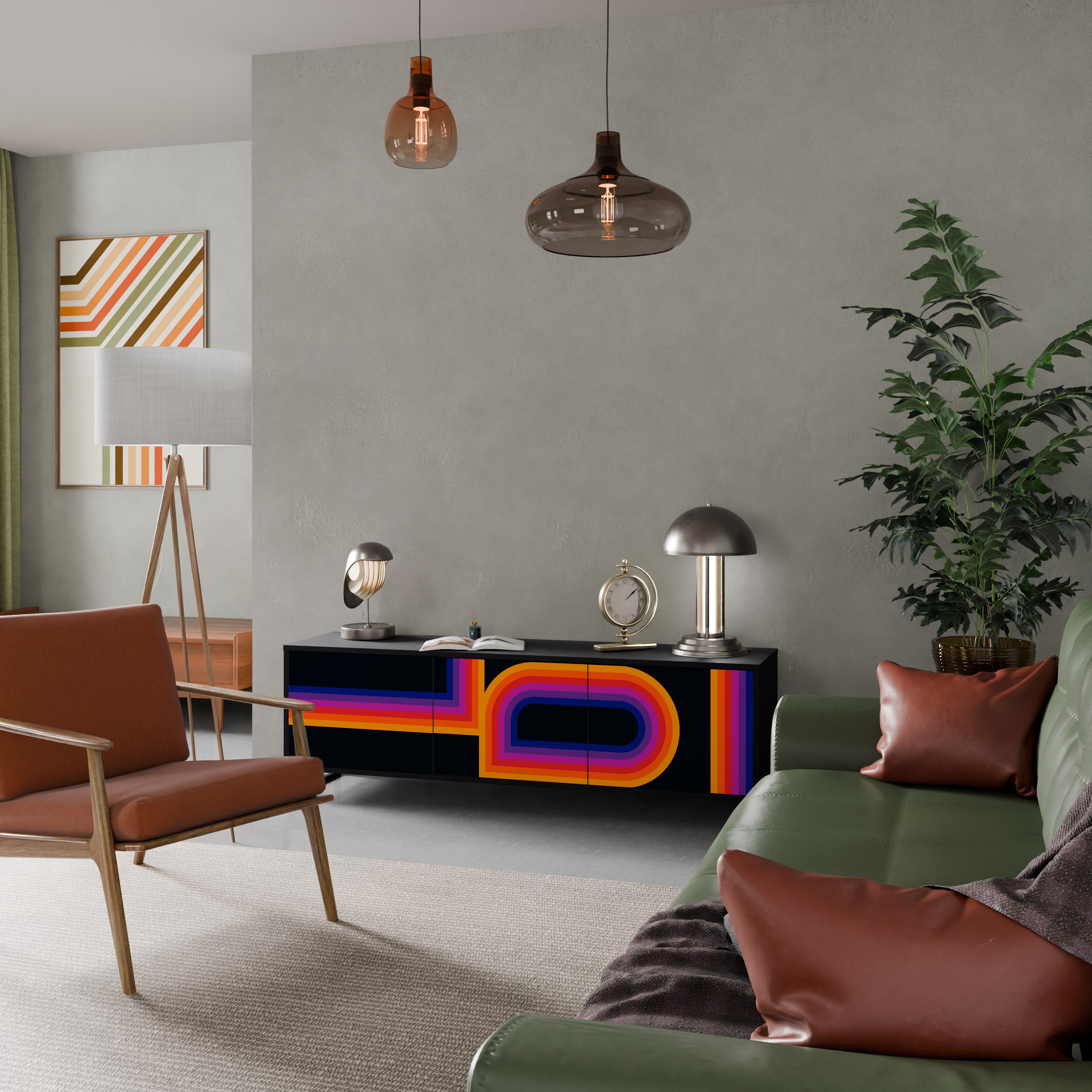 Mueble de TV de 3 puertas BLINDED BY THE LIGHTS en acabado negro
