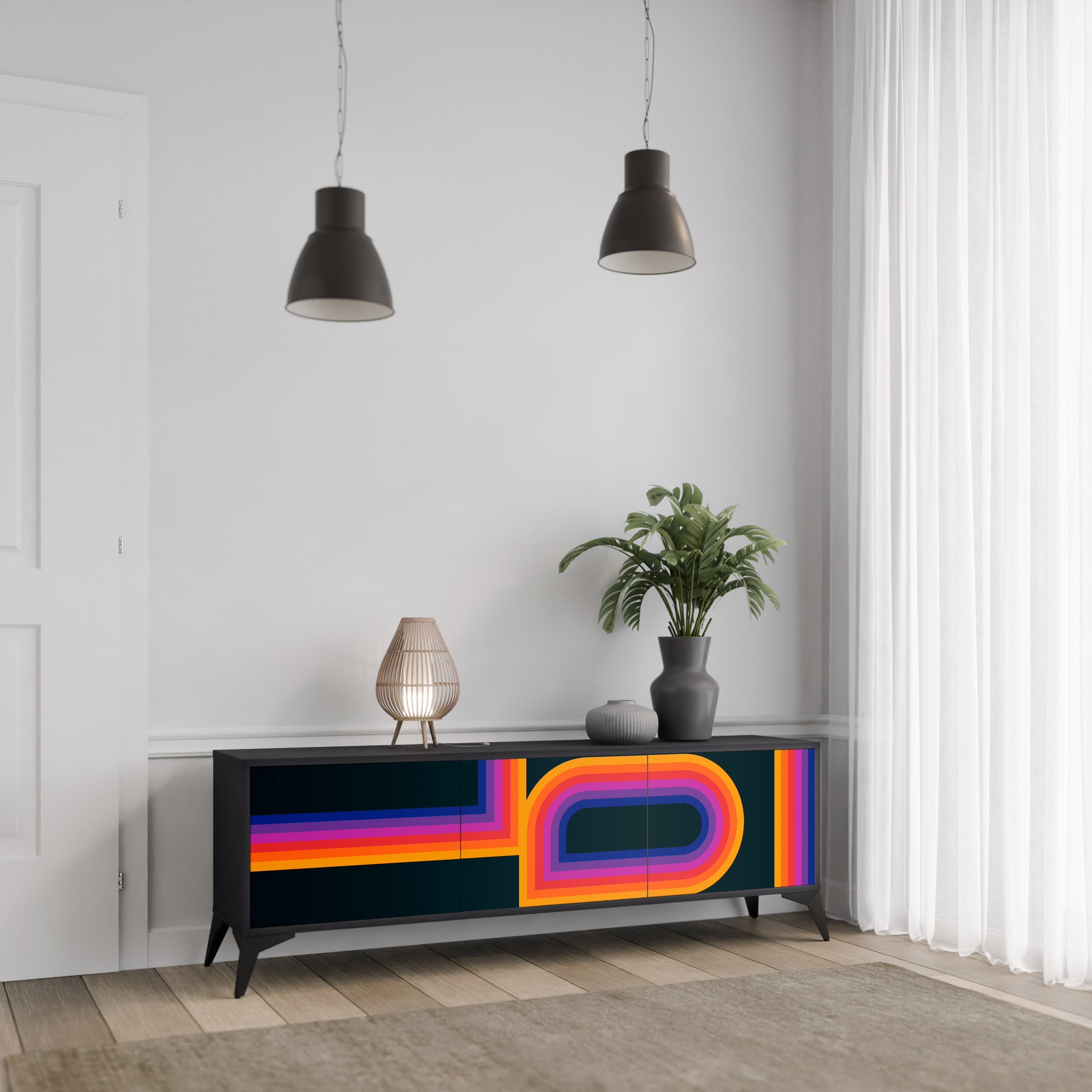 Mueble de TV de 3 puertas BLINDED BY THE LIGHTS en acabado negro
