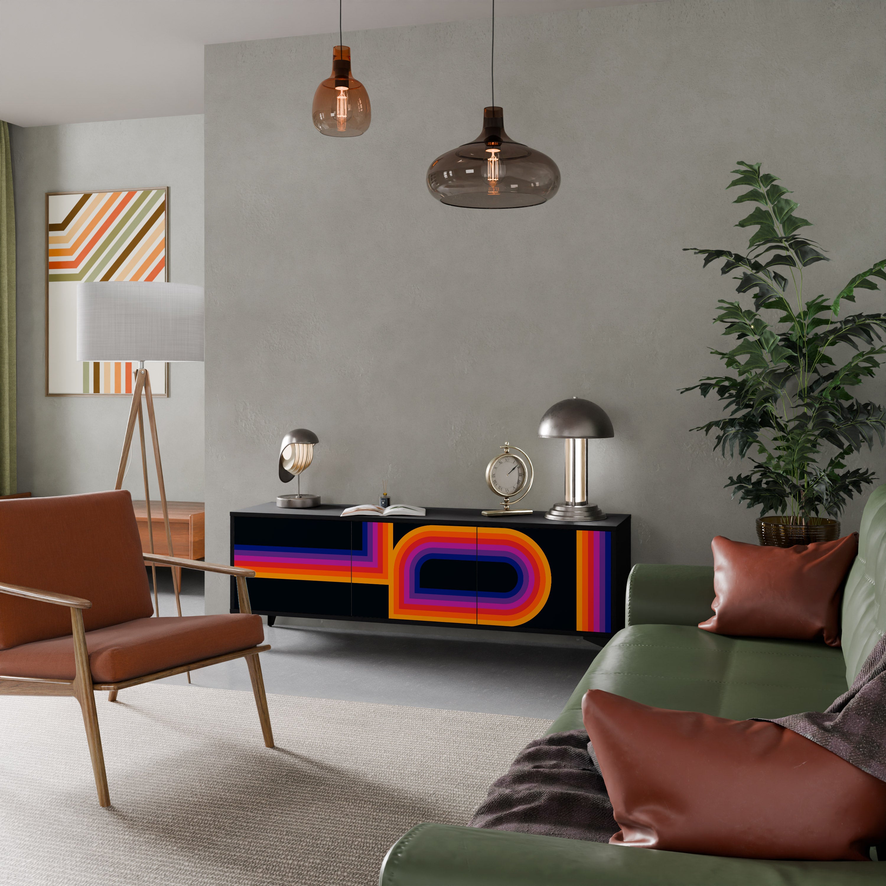 Mueble de TV de 3 puertas BLINDED BY THE LIGHTS en acabado negro
