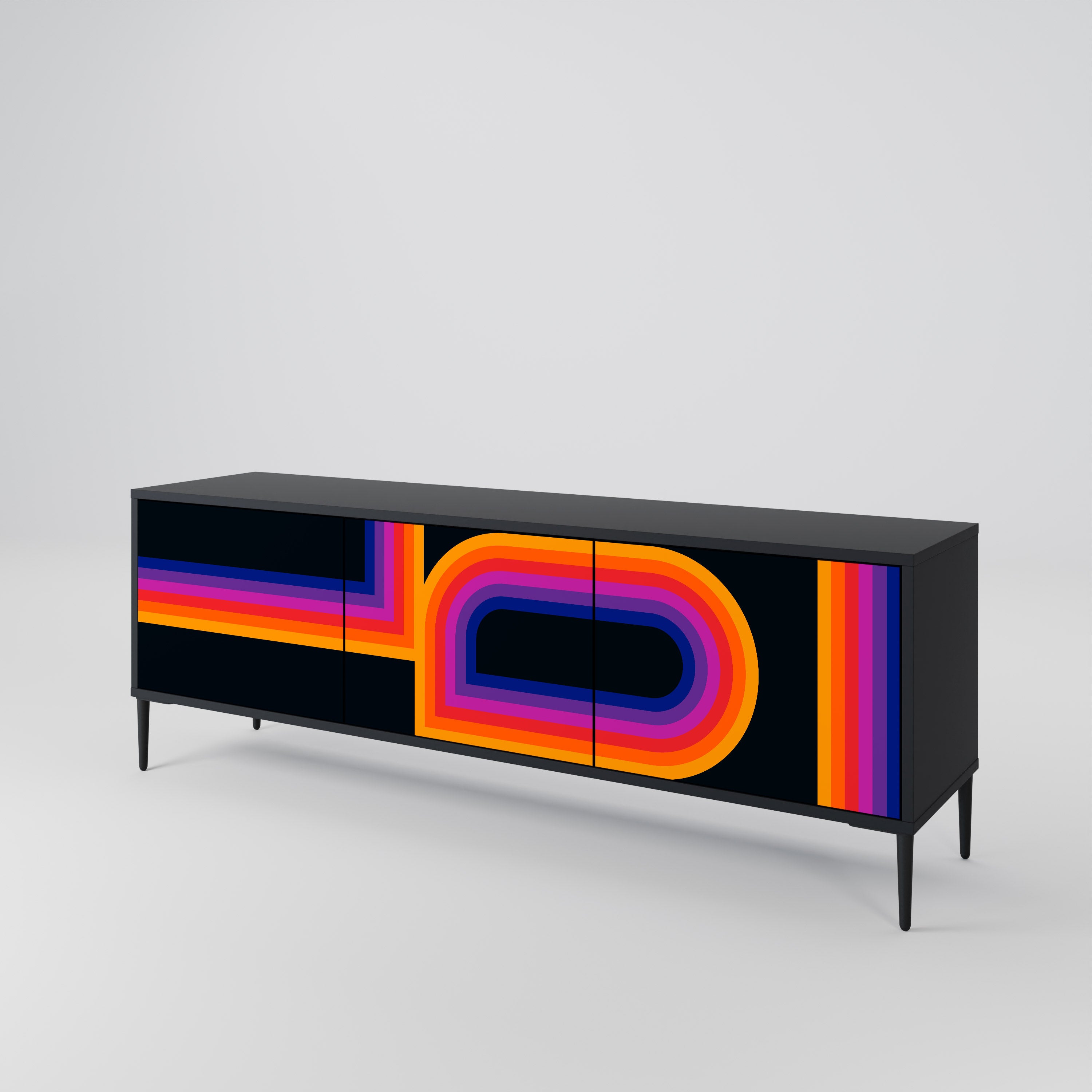 Mueble de TV de 3 puertas BLINDED BY THE LIGHTS en acabado negro
