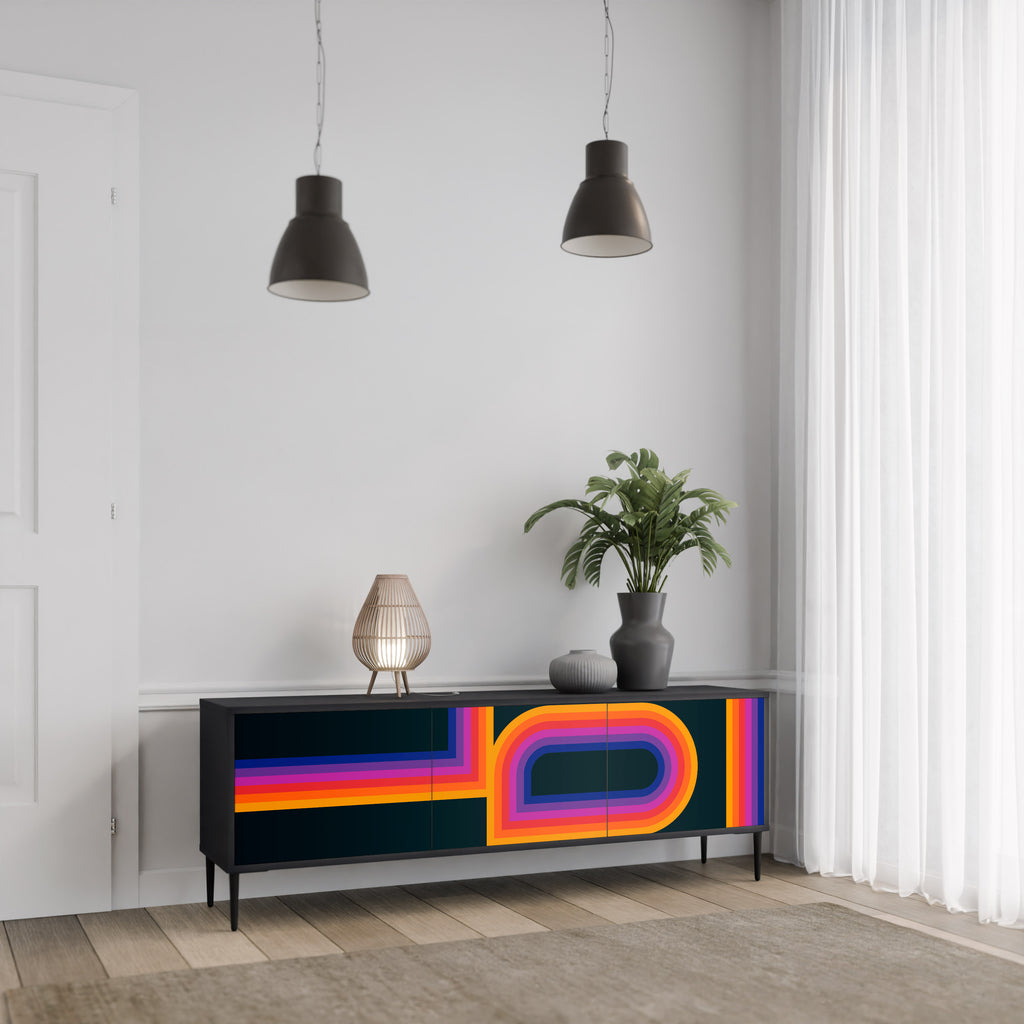 Mueble de TV de 3 puertas BLINDED BY THE LIGHTS en acabado negro