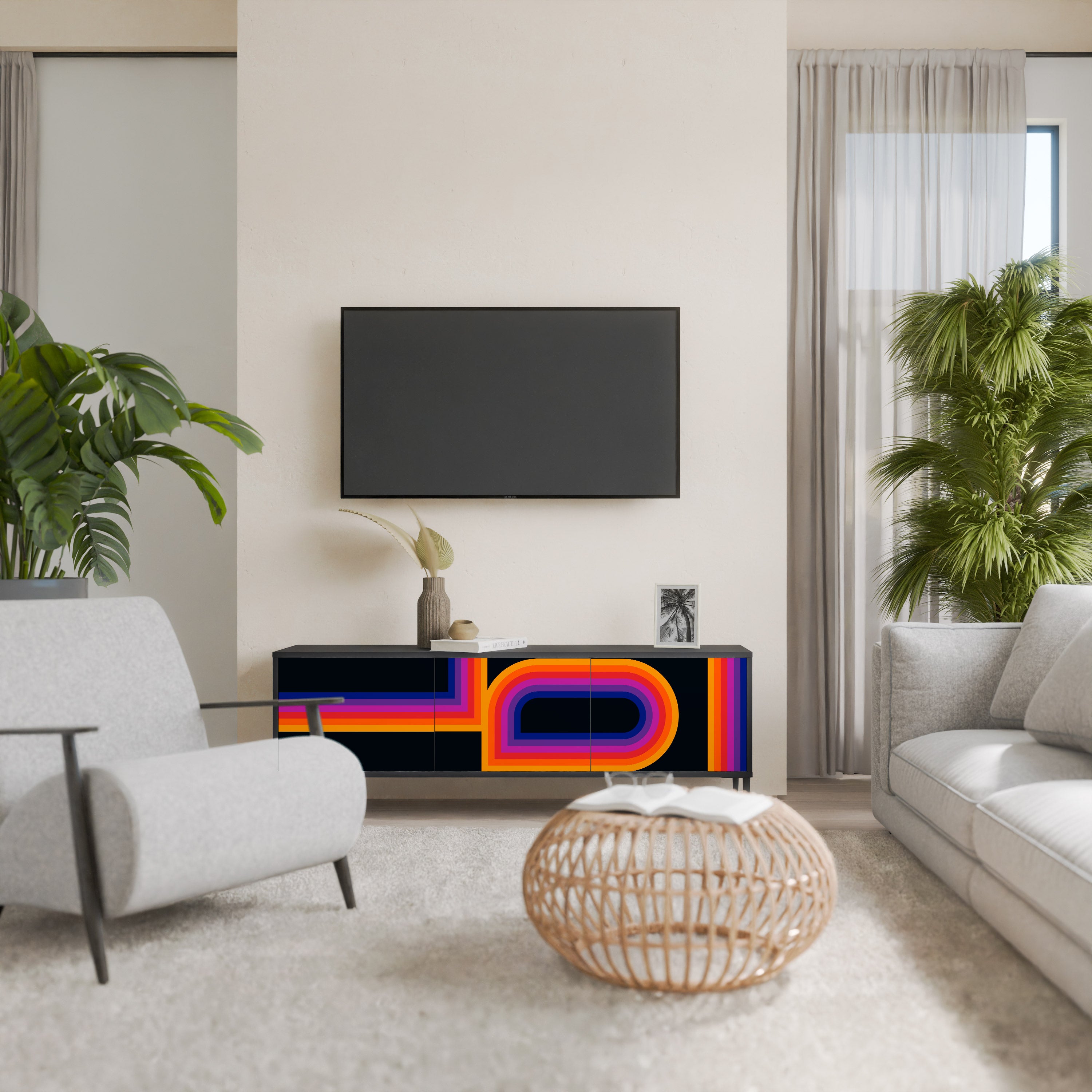 Mueble de TV de 3 puertas BLINDED BY THE LIGHTS en acabado negro