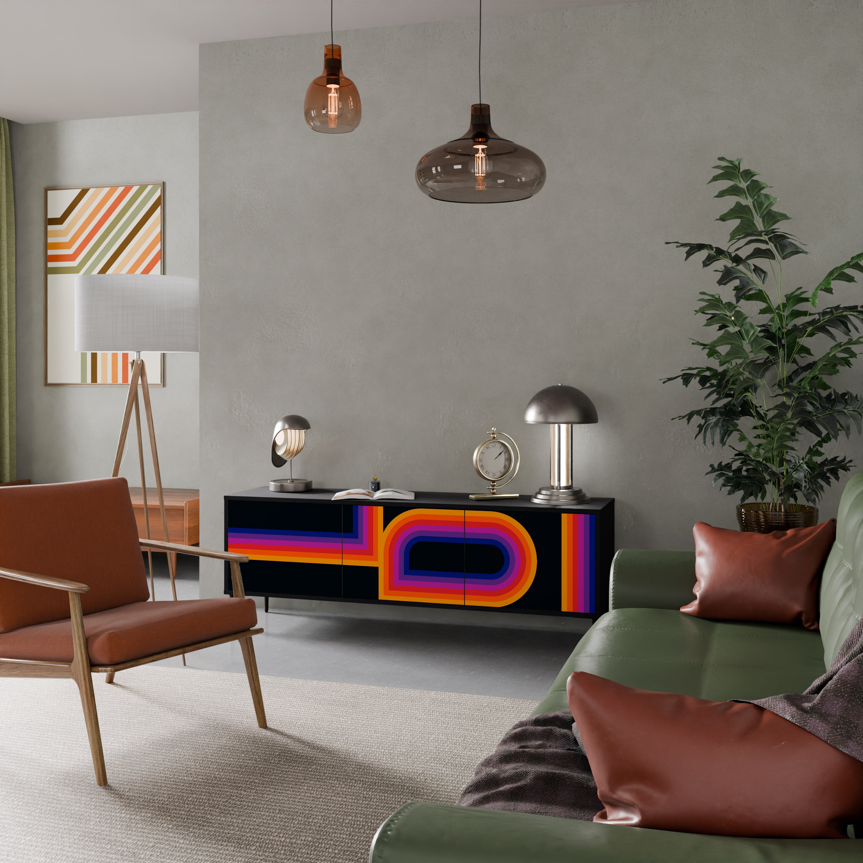 Mueble de TV de 3 puertas BLINDED BY THE LIGHTS en acabado negro