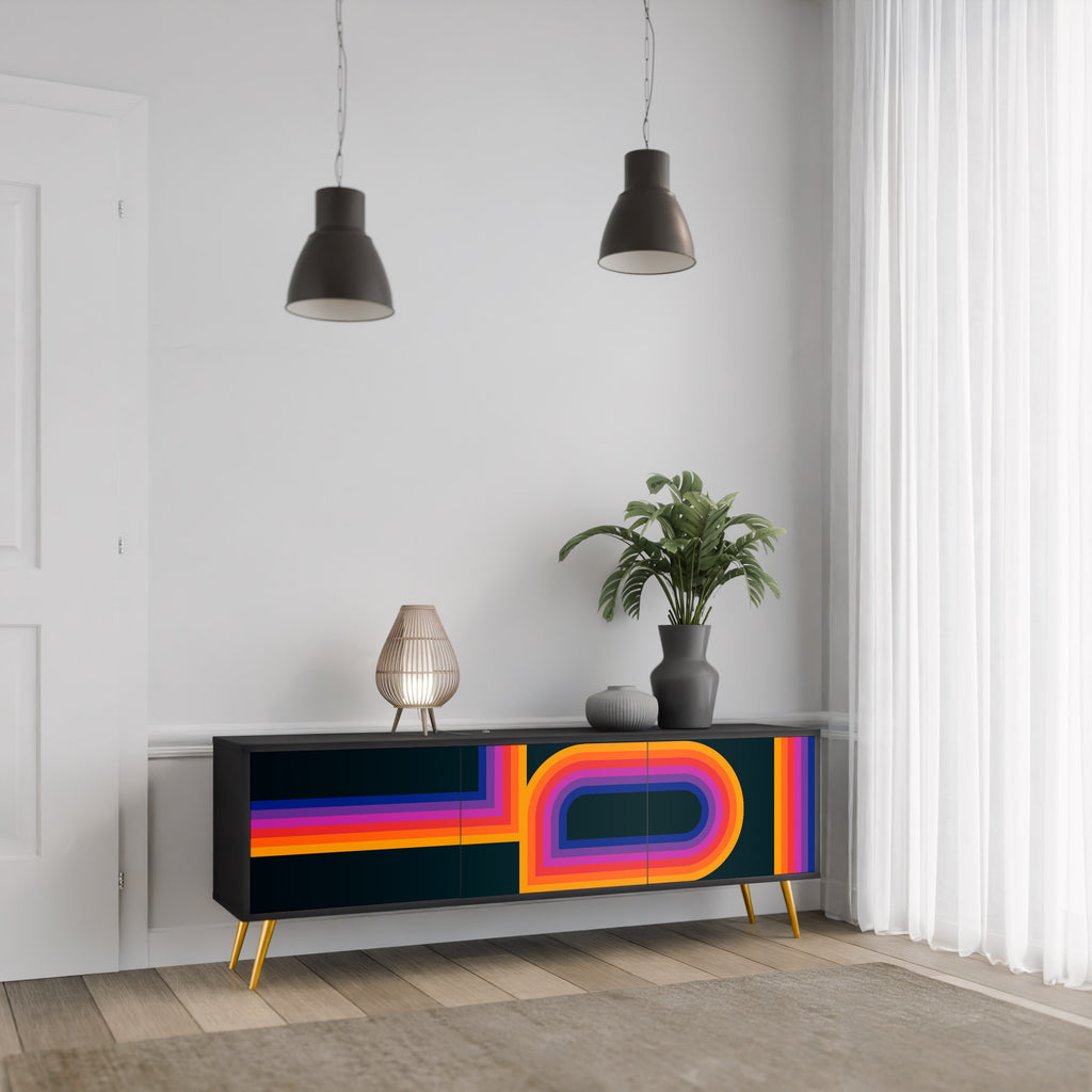 Mueble de TV de 3 puertas BLINDED BY THE LIGHTS en acabado negro