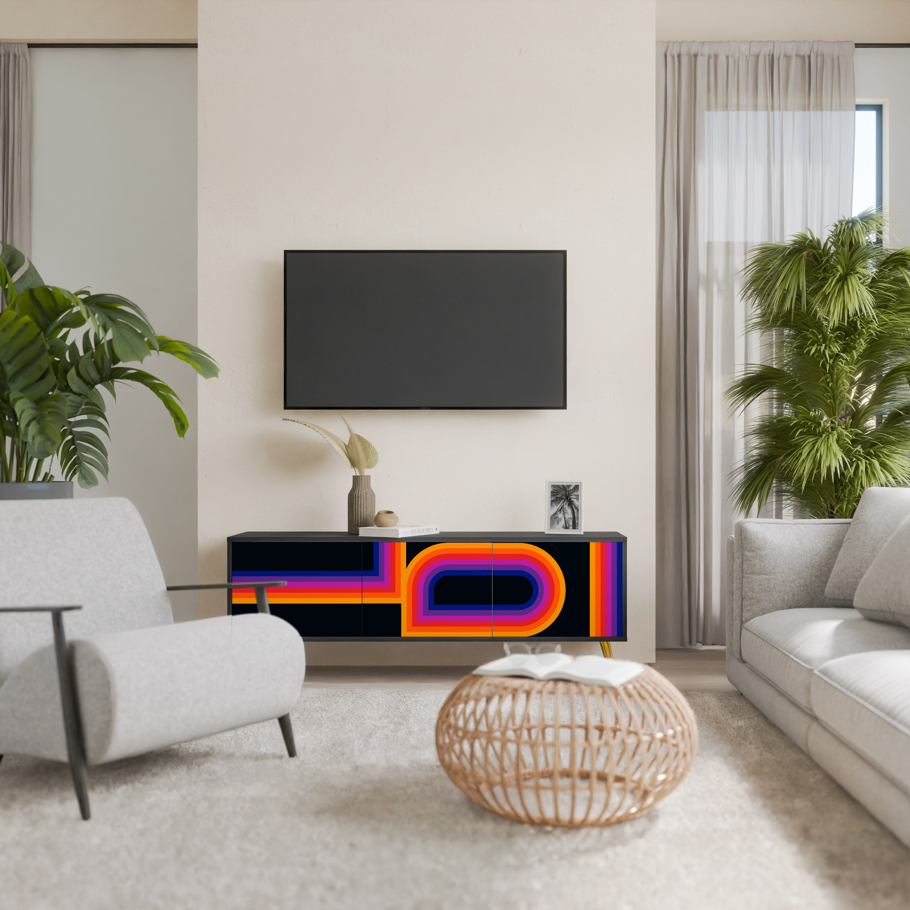 Mueble de TV de 3 puertas BLINDED BY THE LIGHTS en acabado negro