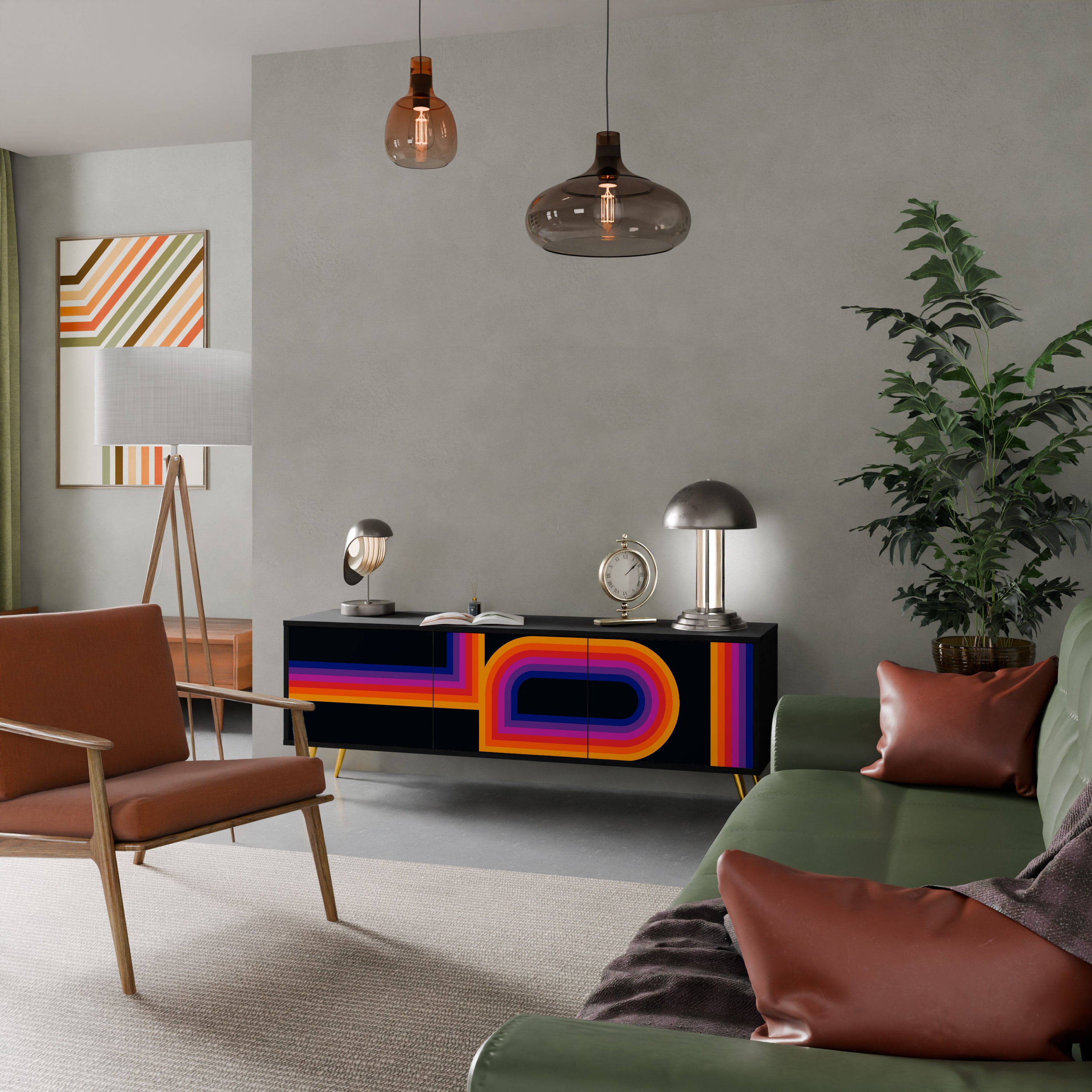 Mueble de TV de 3 puertas BLINDED BY THE LIGHTS en acabado negro