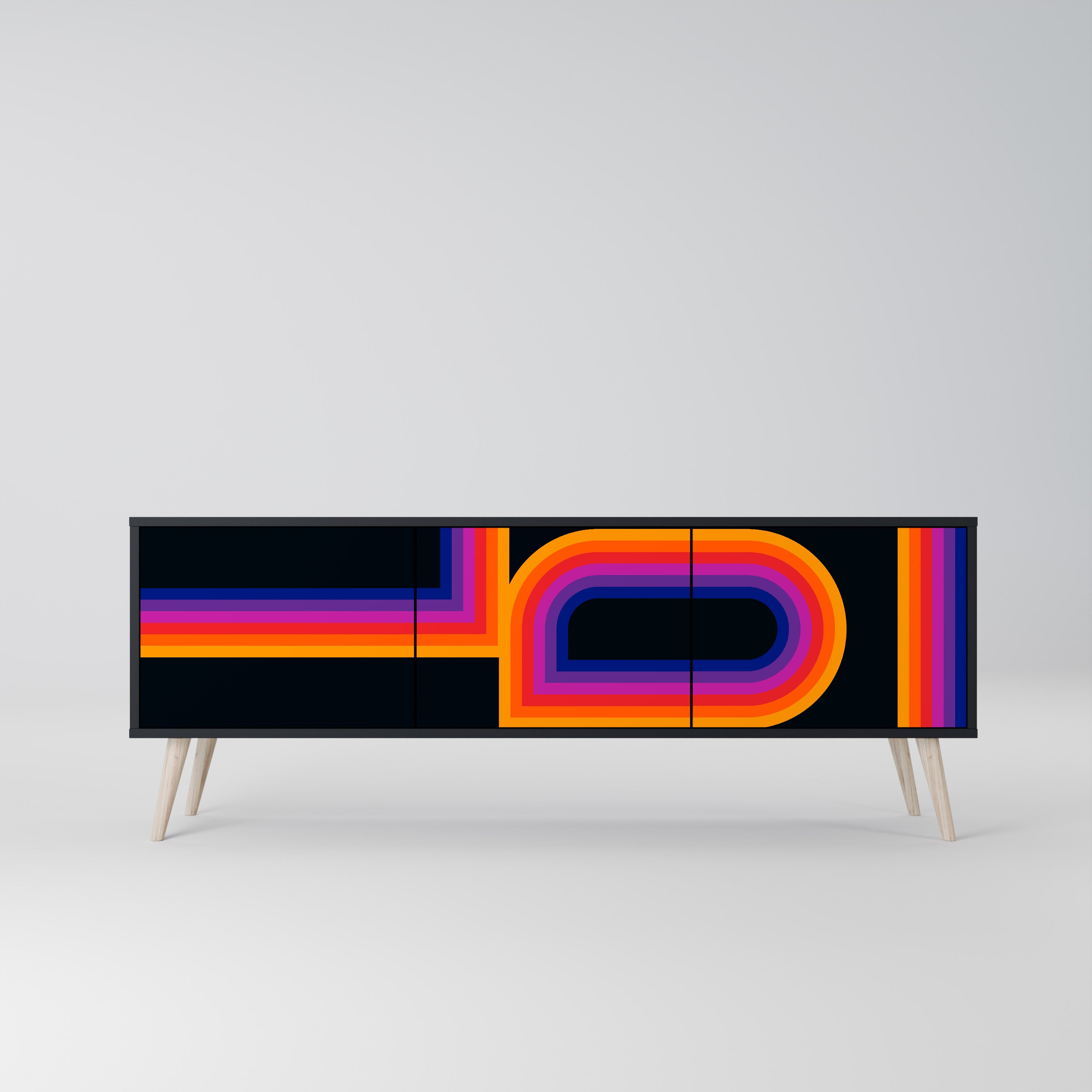 Mueble de TV de 3 puertas BLINDED BY THE LIGHTS en acabado negro