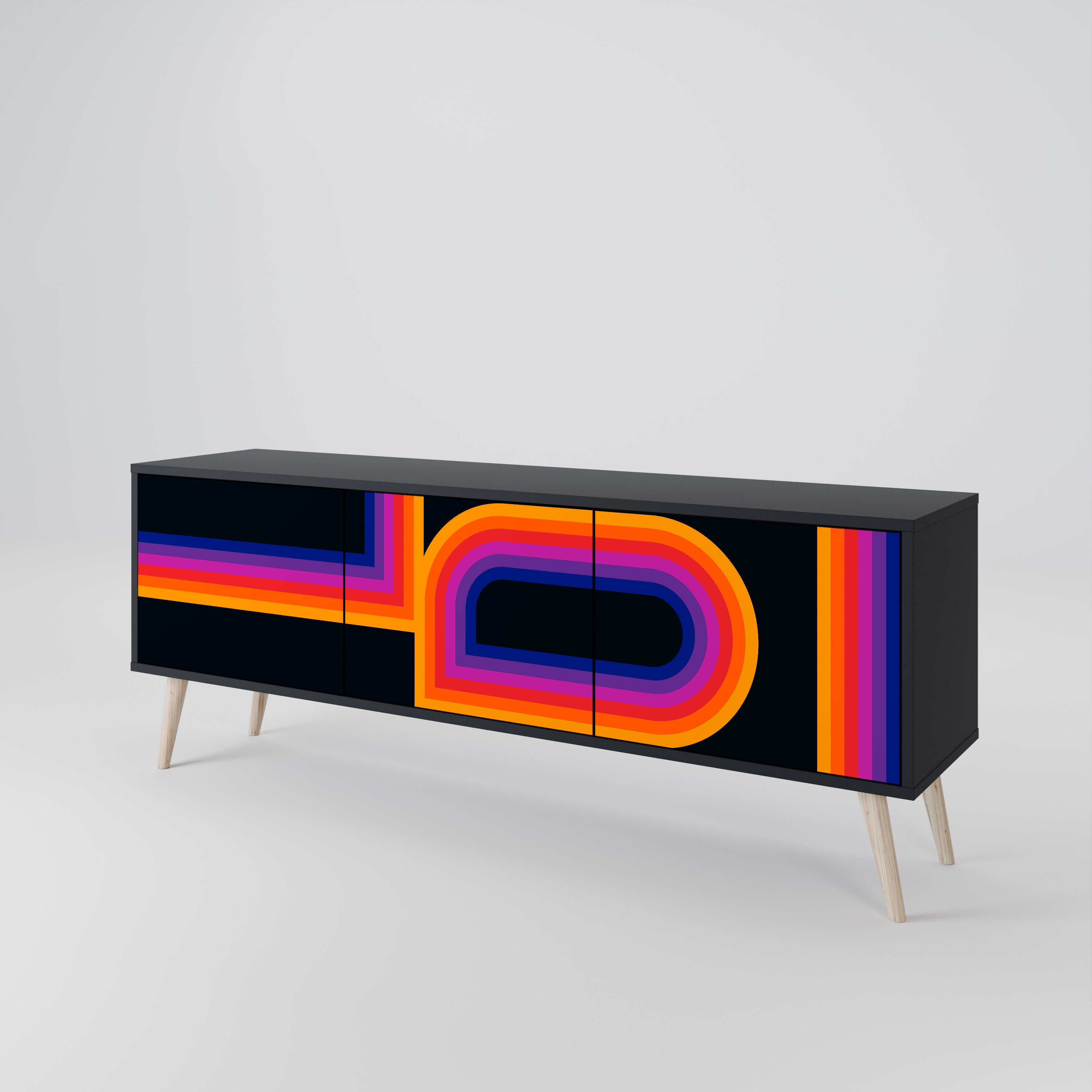 Mueble de TV de 3 puertas BLINDED BY THE LIGHTS en acabado negro