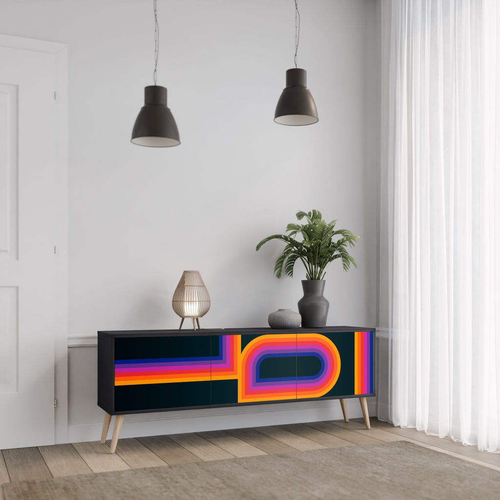 Mueble de TV de 3 puertas BLINDED BY THE LIGHTS en acabado negro