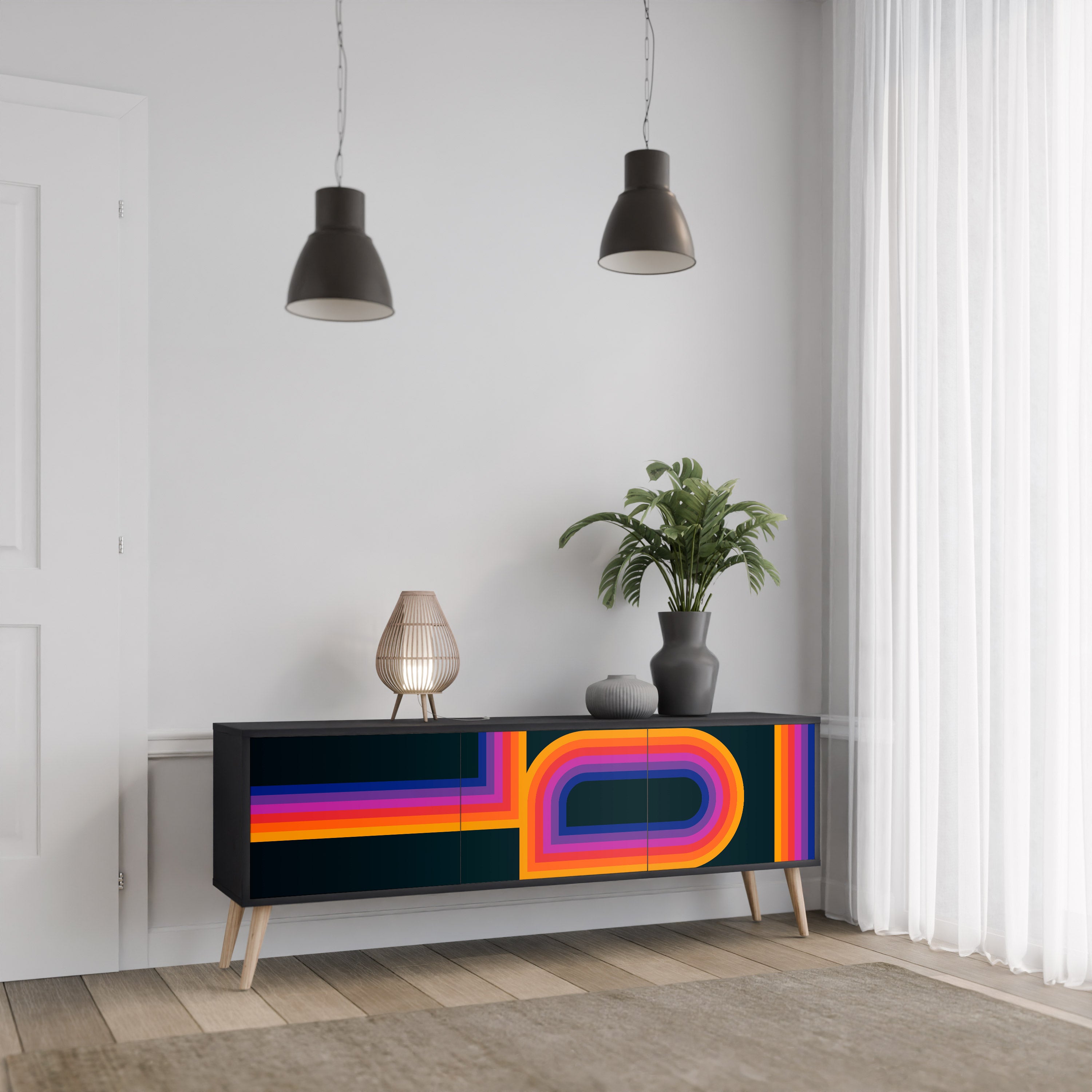 Mueble de TV de 3 puertas BLINDED BY THE LIGHTS en acabado negro