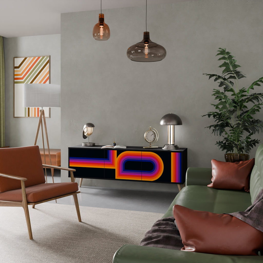 Mueble de TV de 3 puertas BLINDED BY THE LIGHTS en acabado negro