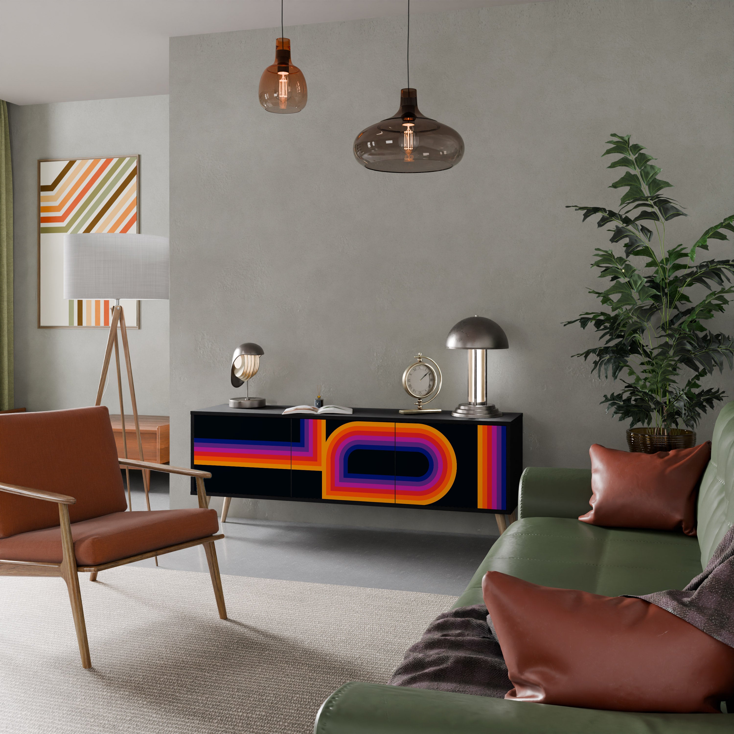 Mueble de TV de 3 puertas BLINDED BY THE LIGHTS en acabado negro
